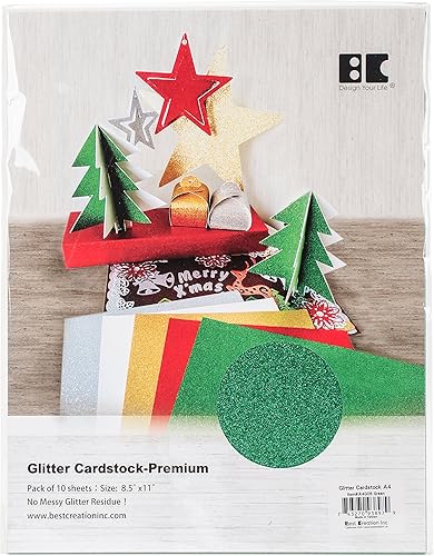 Best Creation - Cartulina con purpurina de 8.5 x 11 pulgadas, 10 hojas (verde)