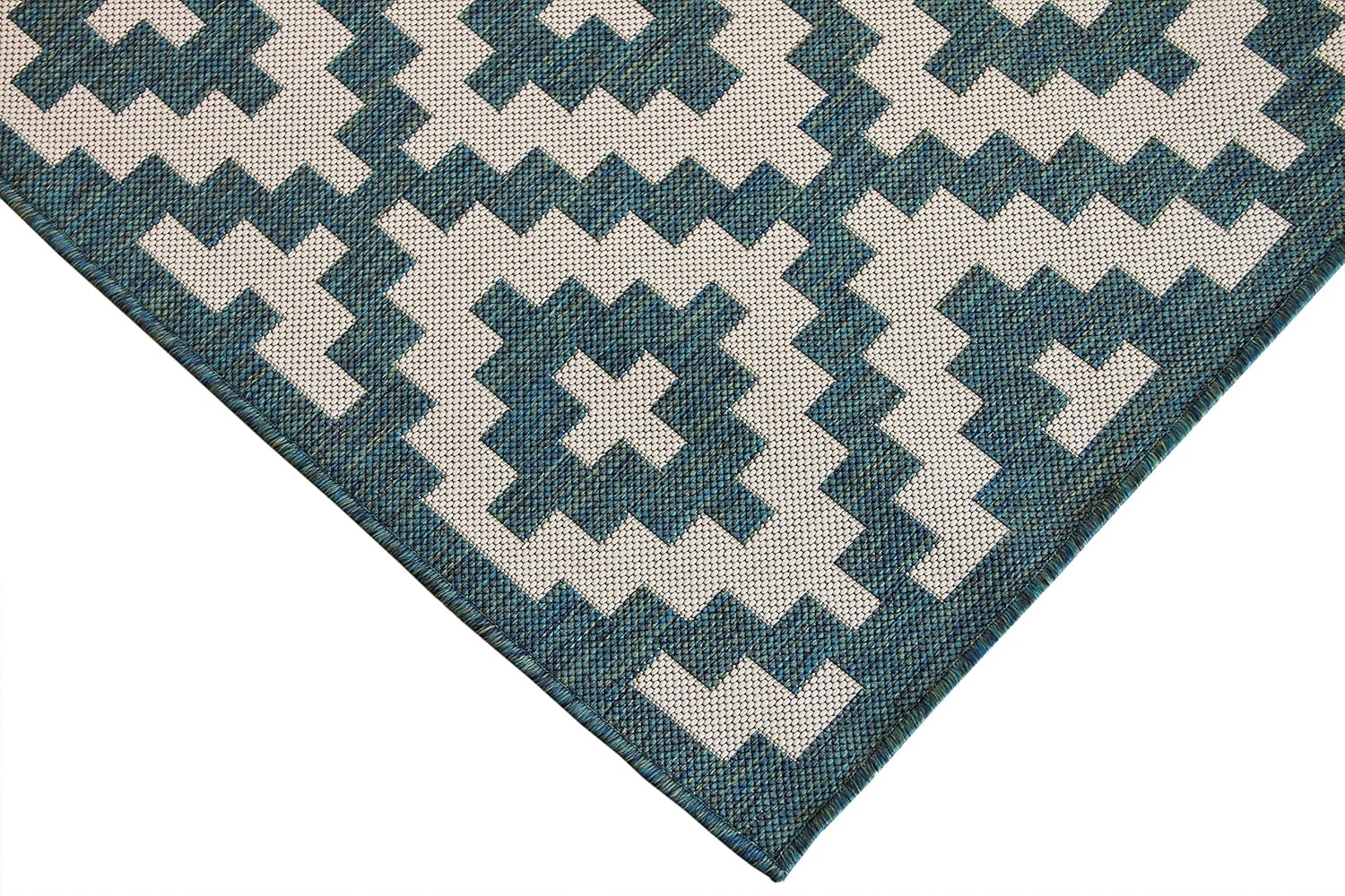 Indoor Outdoor Moroccon Trellis Rug 2.5'x7' Runner Ocean Blue Neutral