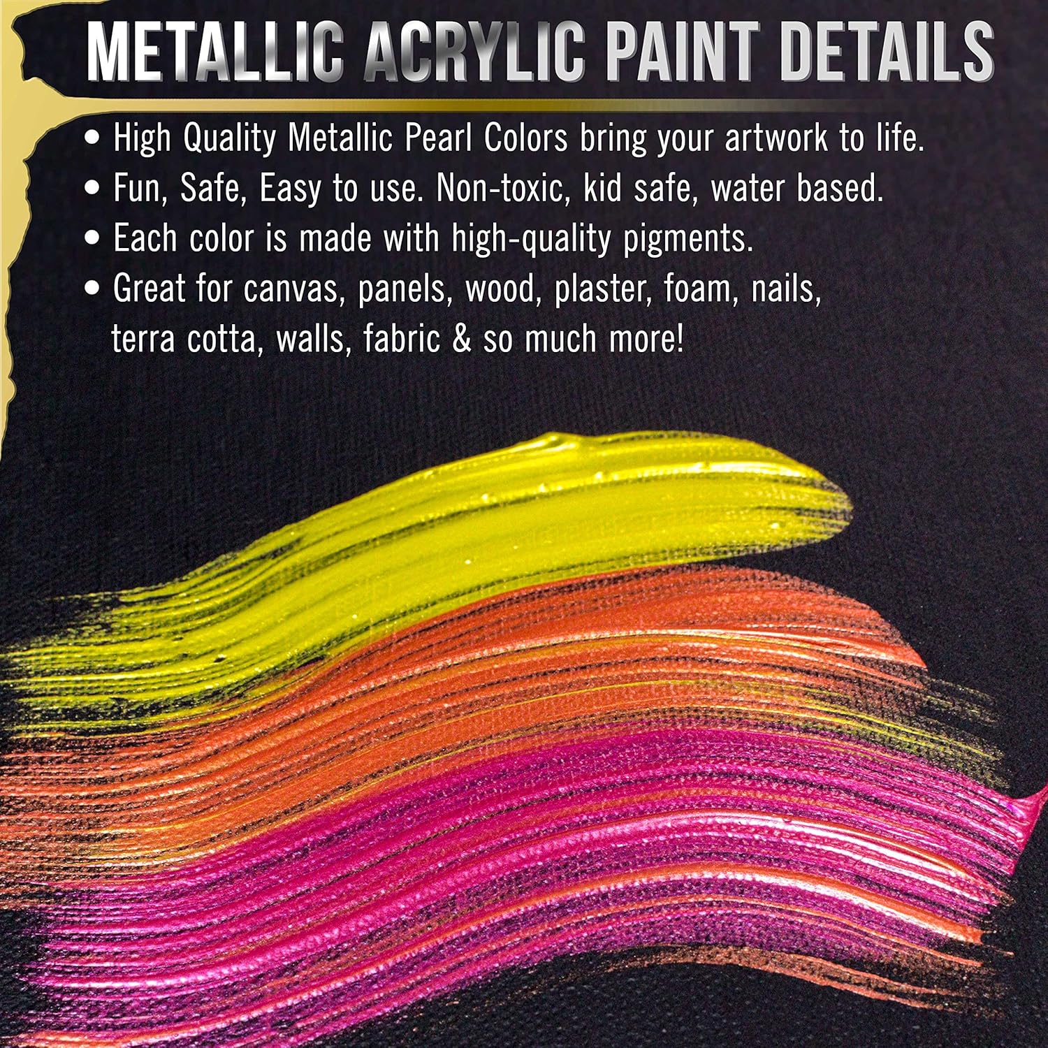 U.S. Art Supply 36-Color Metallic Acrylic Paint Set - 18ml Tubes - Acrylic Paint for Canvas Painting, Wood Crafts & Rock Painting - Color Mixing Wheel