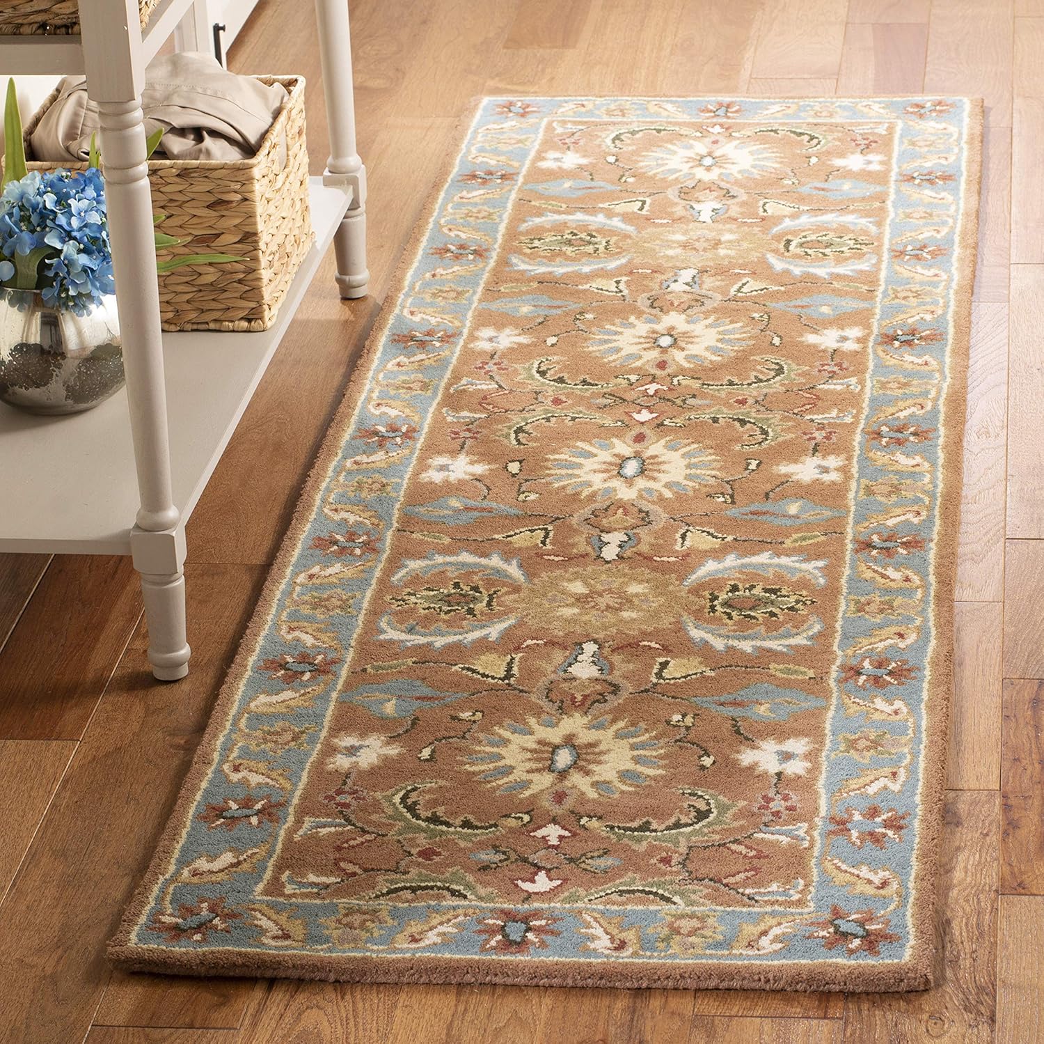 SAFAVIEH Heritage Collection Runner Rug - 2'3" x 20', Brown & Blue, Handmade Traditional Oriental Wool, Ideal for High Traffic Areas in Living Room, Bedroom (HG968A)