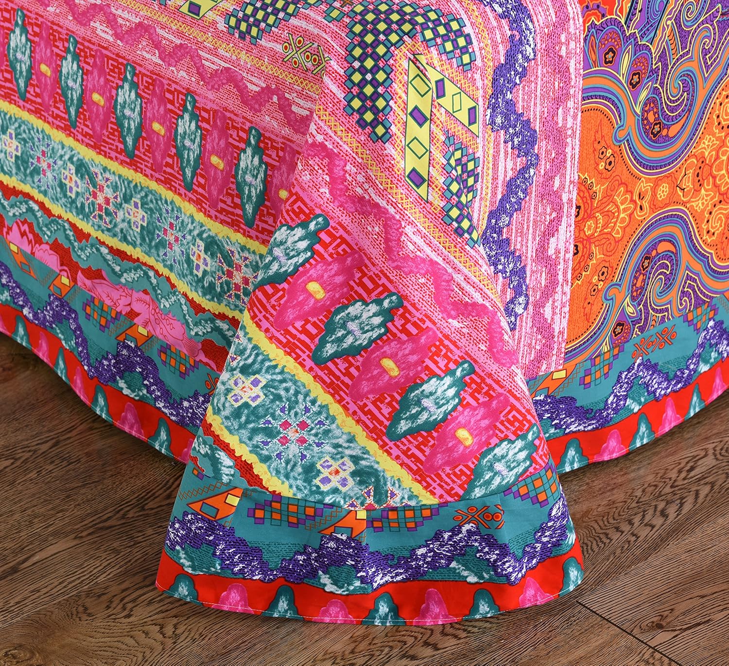 LELVA Queen 4 Piece Bohemian Bed Sheet Set 100% Cotton - Fitted Sheet, Top Flat Sheet and 2 Pillowcases Soft and Breathable