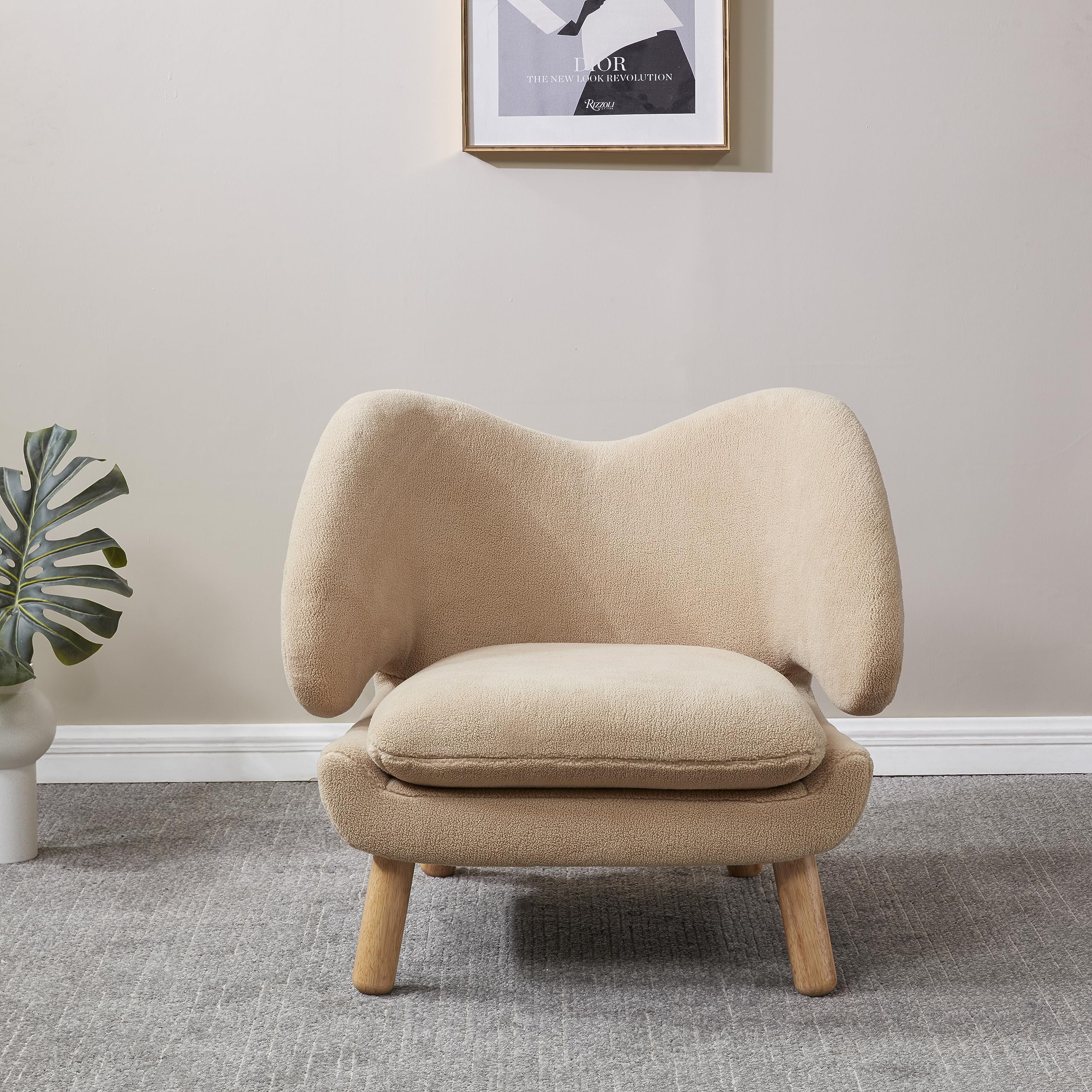 SAFAVIEH Couture Collection Felicia Mid-Century Modern Tan Faux Shearling/Natural Chair (Fully Assembled)