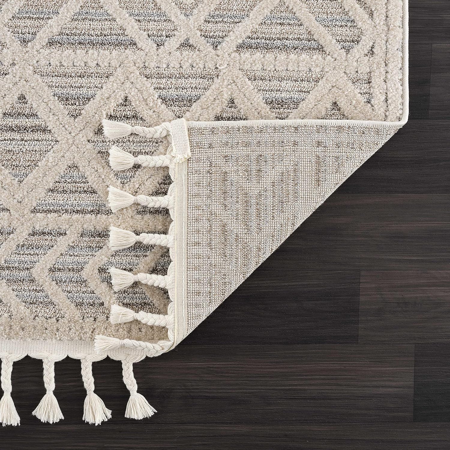 Hauteloom Amberley MGN-2301 - Molde Moroccan Farmhouse Living Room Bedroom Area Rug with Tassel - High Low Carpet - Tribal Boho Style - Southwestern Geometric Pattern - Beige, Cream, Brown 5'3" x 7'