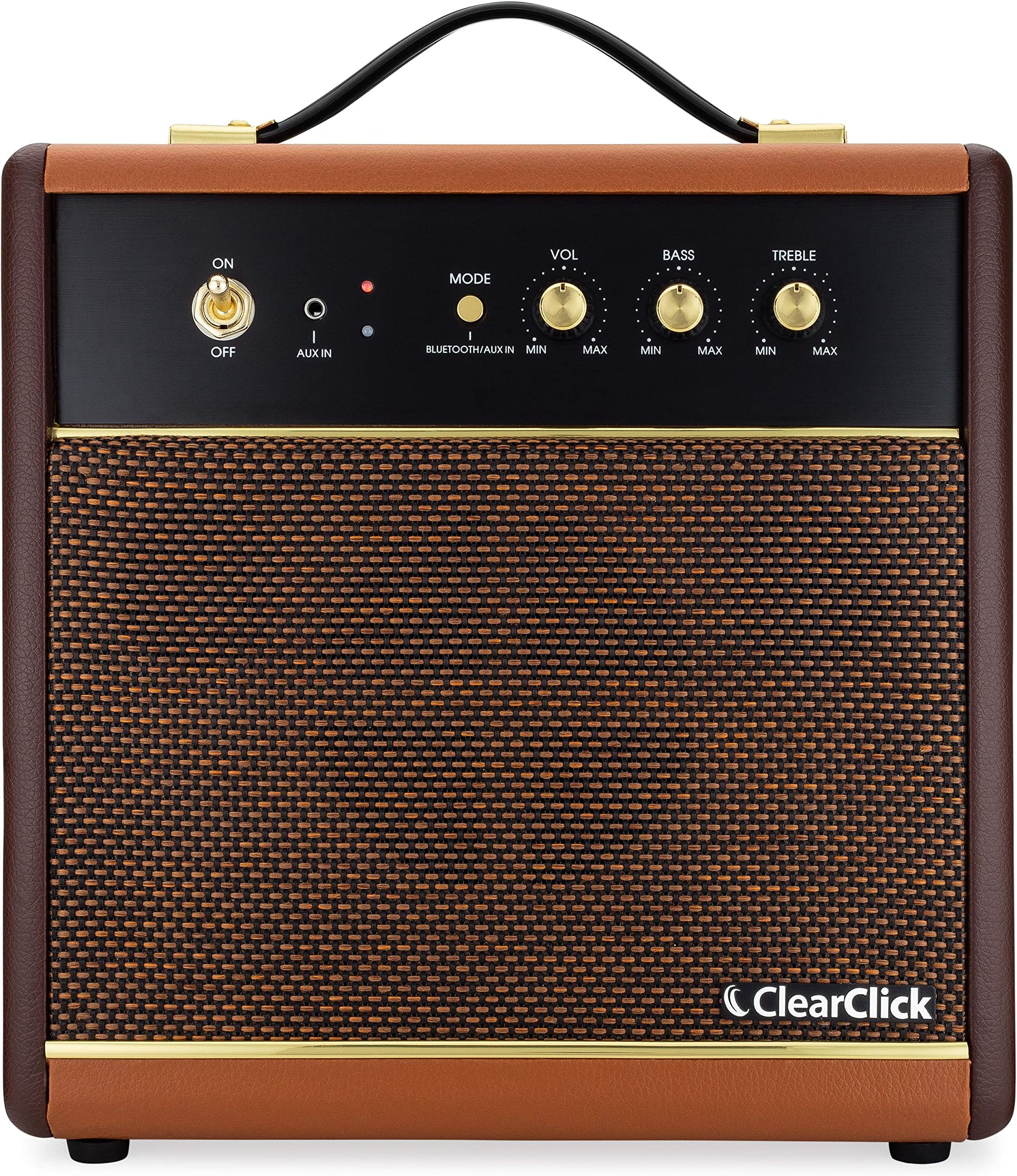 ClearClick Active Bluetooth Speaker - Vintage Retro 70's 80's Guitar Amp Style - Premium Wood & Faux Leather Design