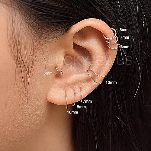 Miniatura 2 de 5 pares de aretes de aro pequeños hechos a mano de plata de ley 925 para cartílago, tragus, hélix, múltiples piercings de 0.236 in, 0.276 in, 0.315