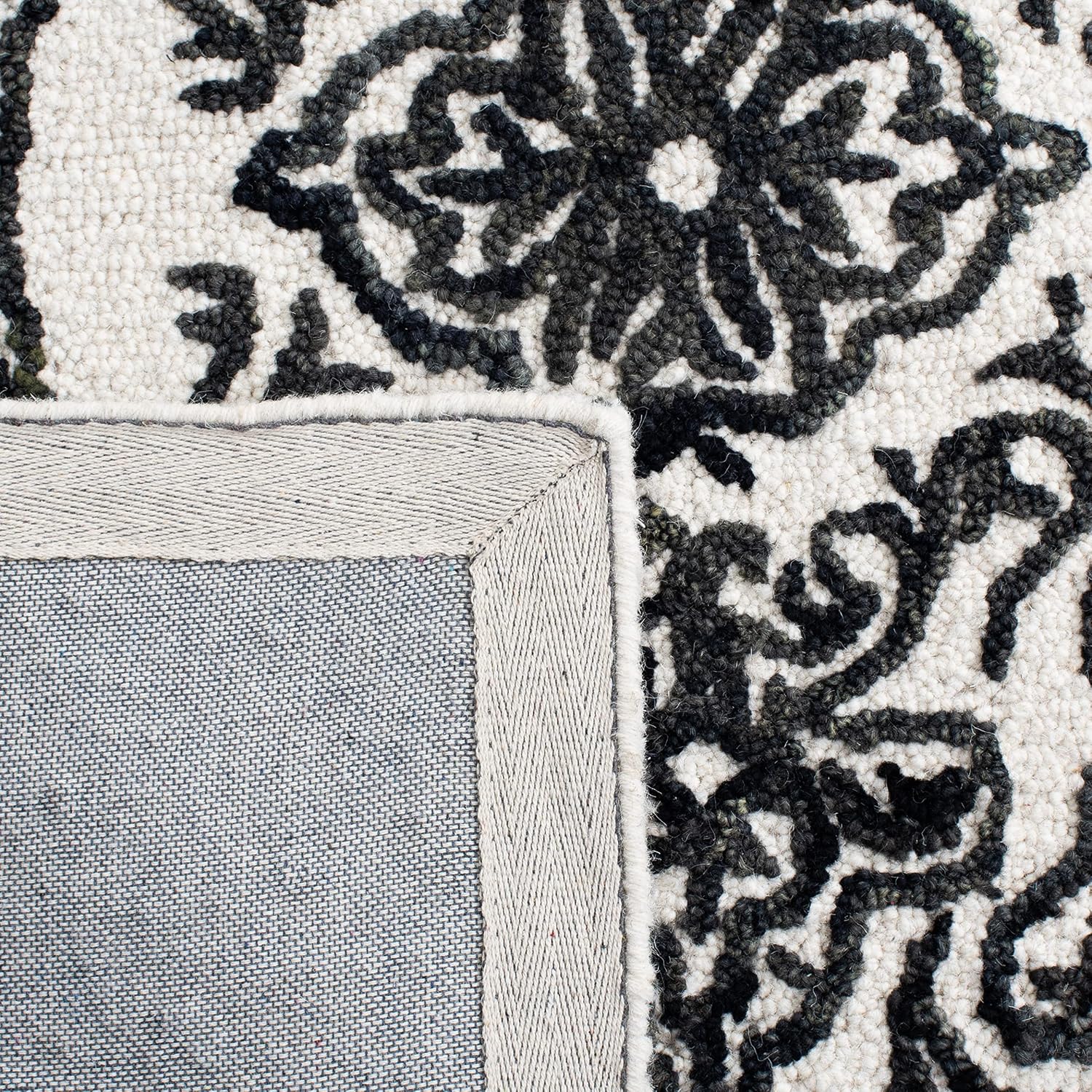 SAFAVIEH Blossom Collection 8' x 10' Ivory/Black BLM112A Handmade Premium Wool Living Room Dining Bedroom Area Rug