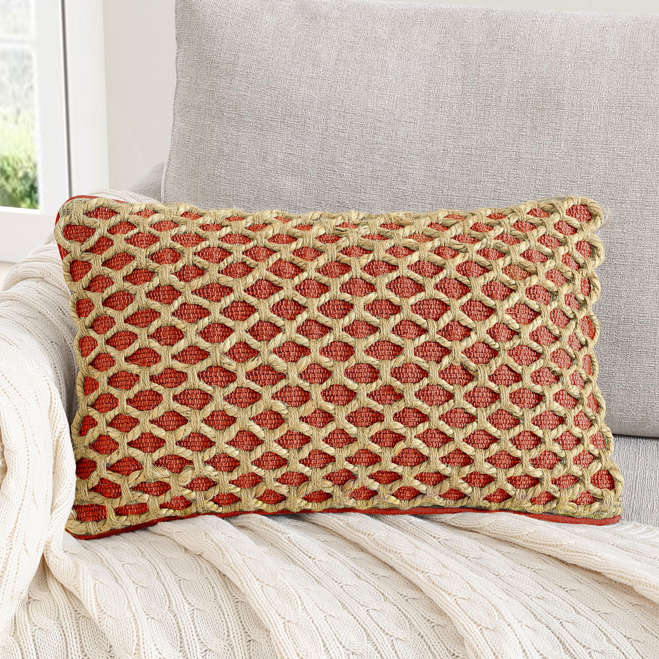 Boho Living Jada Premium Woven Design Decorative Throw Living Room D cor 1 12 x 20 Pillow Cover