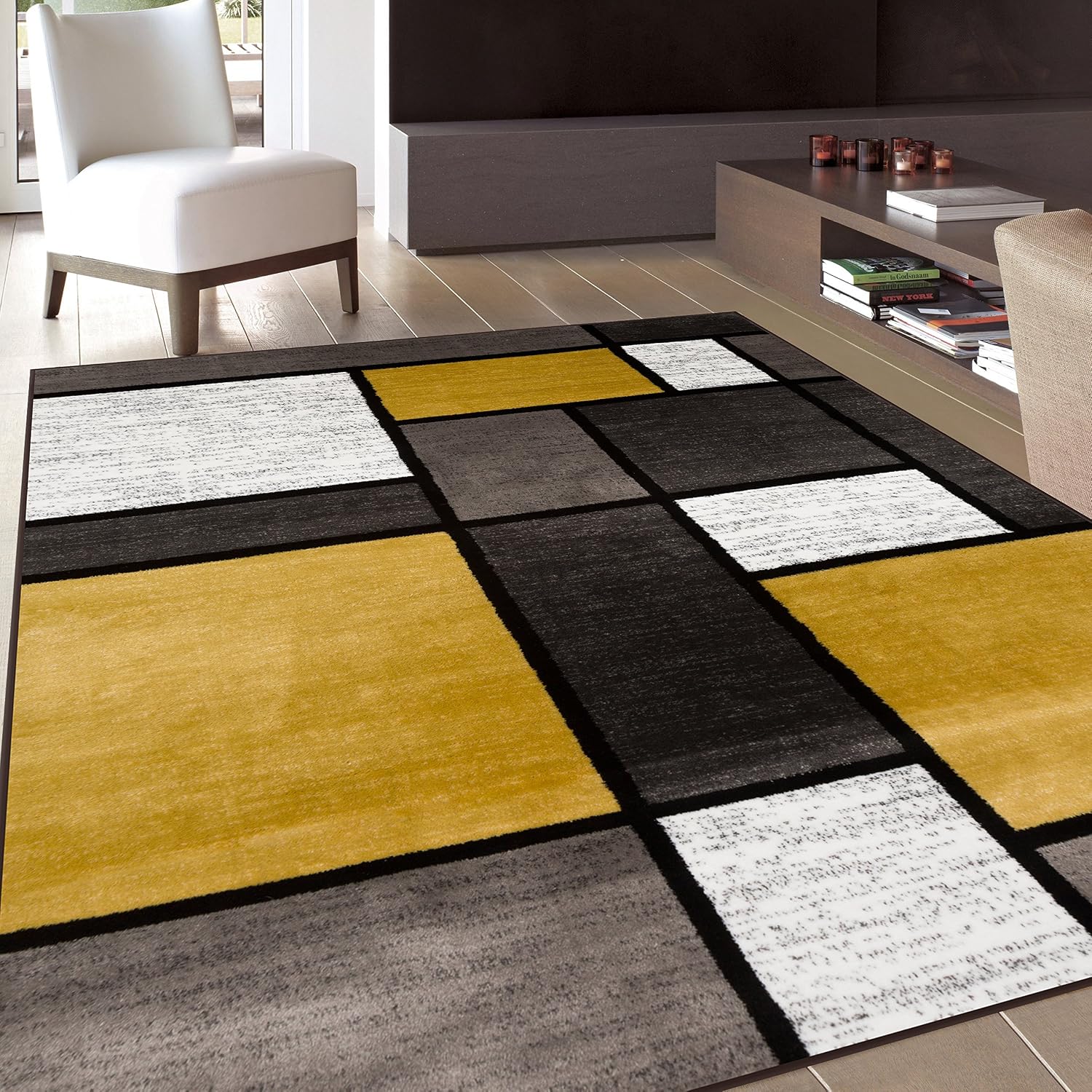 Rugshop Contemporary Modern Boxes Area Rug 3'3" x 5'3" Yellow