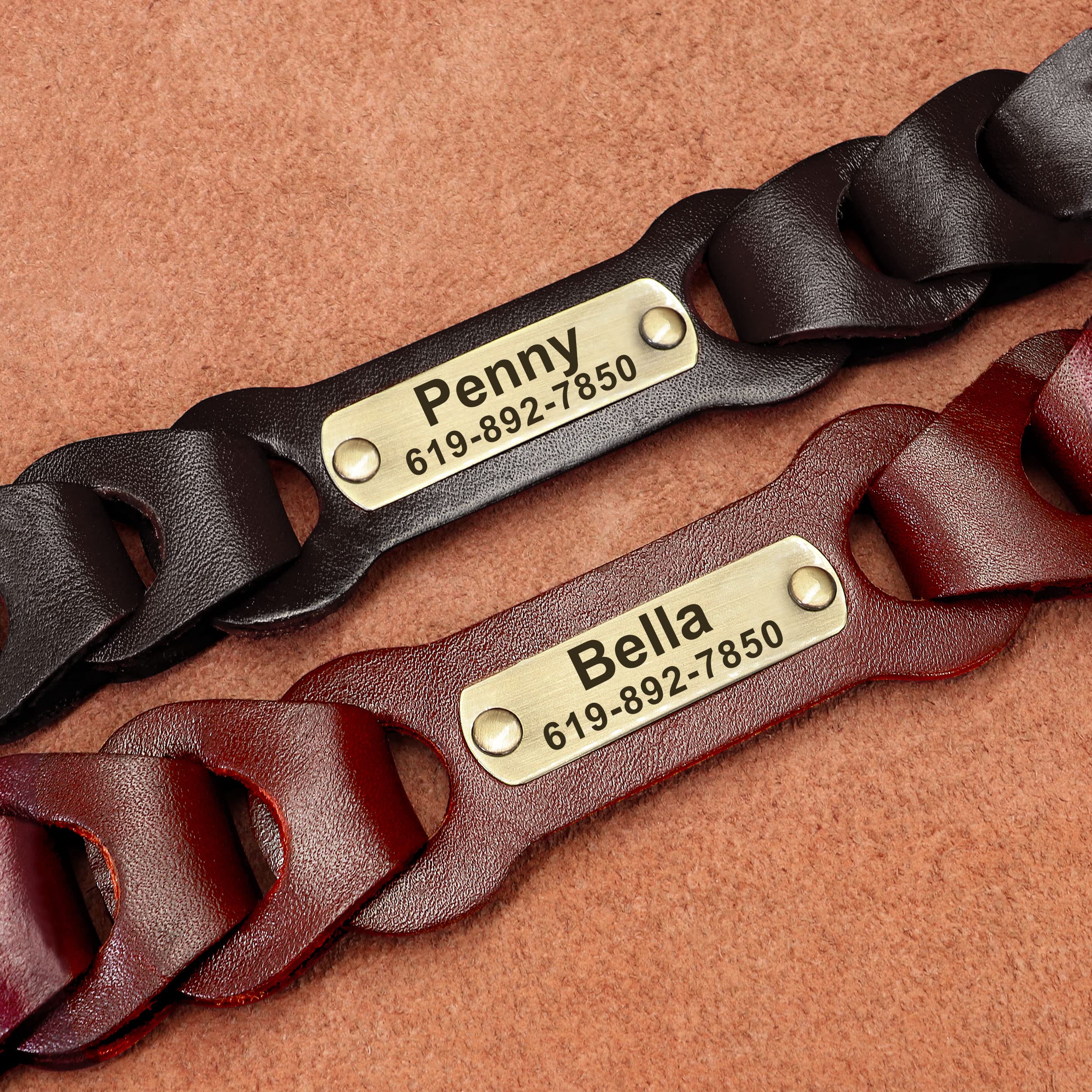Didog Personalisiertes Leder-Hundehalsband – Handgeflochten, Mit Namensschild, Für Große Hunde (XL Bis 53 Cm) – Braun, Robust & Stylisch