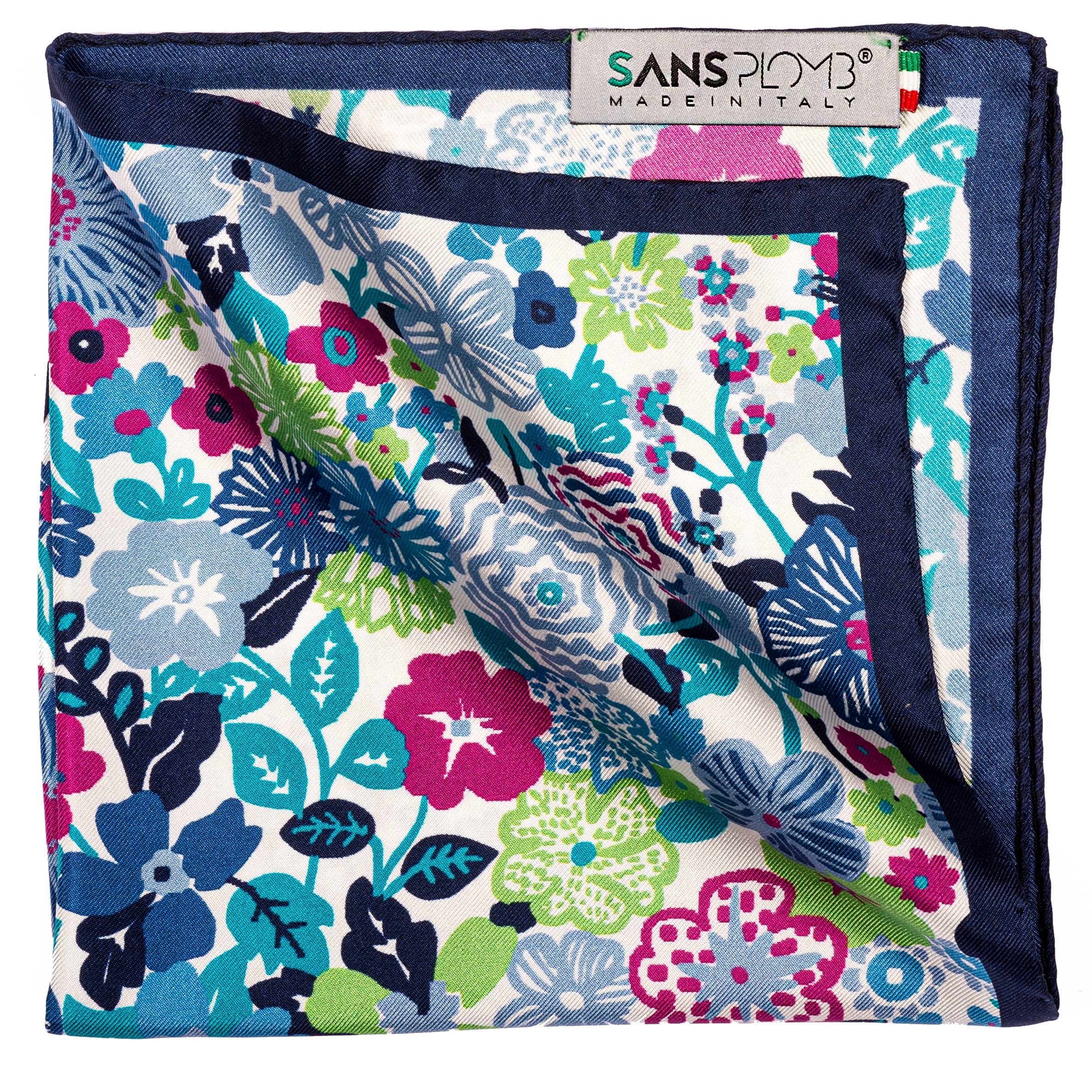 SansPlomb Fazzoletto da taschino, pochette con bordo in seta di alta qualità, stampata con un disegno a fiori - 100% Made in Italy