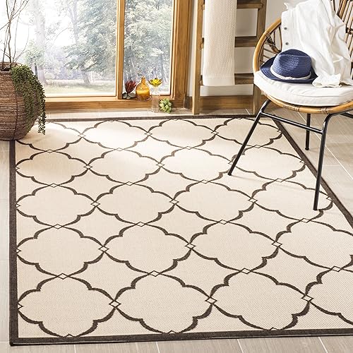 SAFAVIEH Linden Collection 6'7" Square Natural  Brown LND125B Trellis Indoor Outdoor Non-Shedding Easy-Cleaning Patio Backyard Porch Deck Mudroom