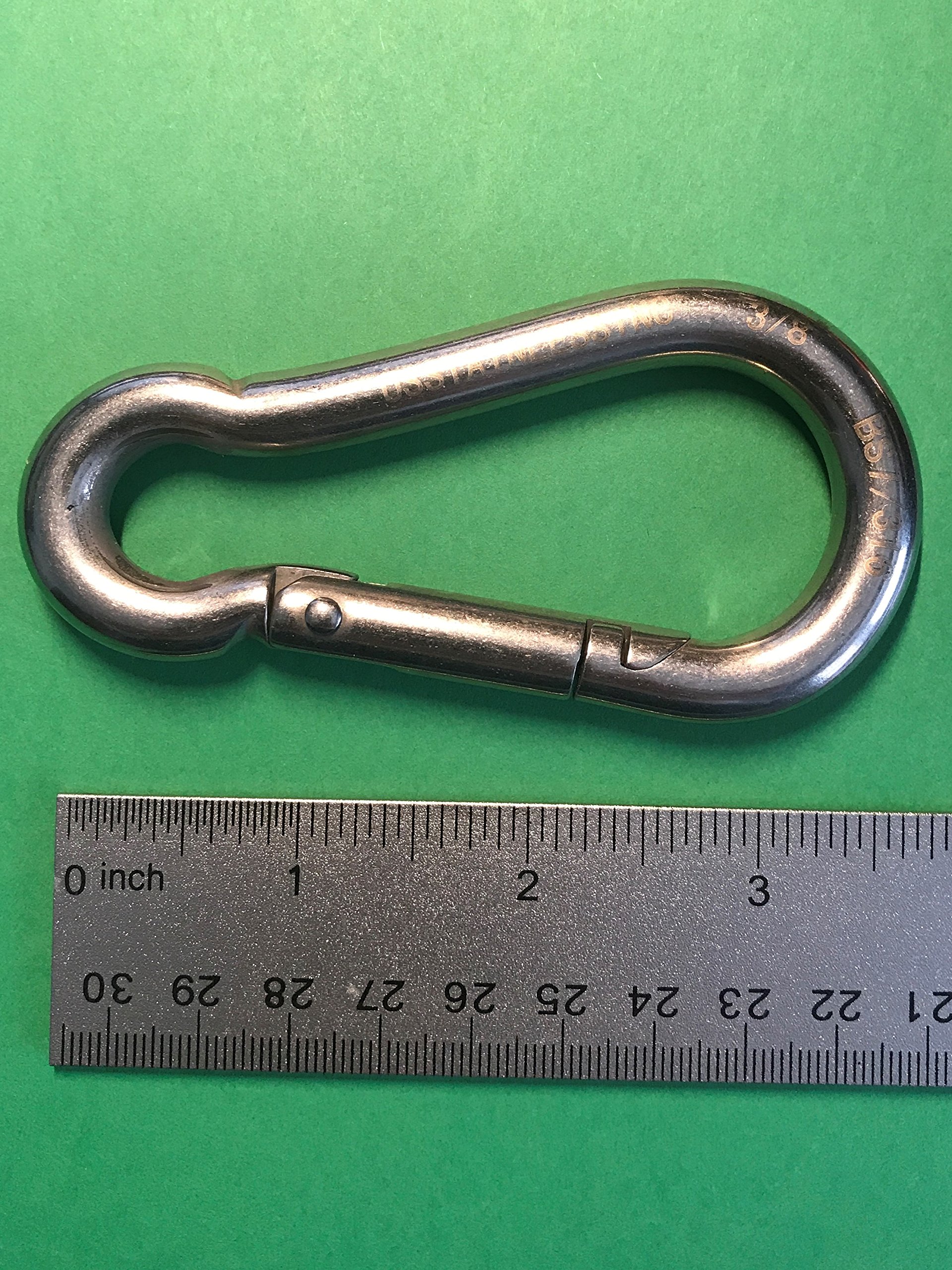 US Stainless 2-Pack 3/8 Inch (10mm) Marine Grade 316 Spring Hook Carabiner – Corrosion-Resistant Safety Clip