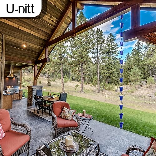 Miniatura 2 de U-nitt Cadena de lluvia de aluminio de 8-12 pies, revestimiento de polvo azul, bajante alternativo para canalón, taza de cubo de granja, 8.5 pies de