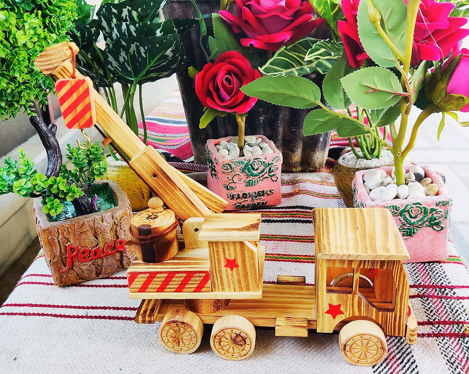 Wooden Handmade Moving and Rolling Attractive Design Cement Truck with Beautiful Looks (H=5" L= 8.5" B=3", Brown)