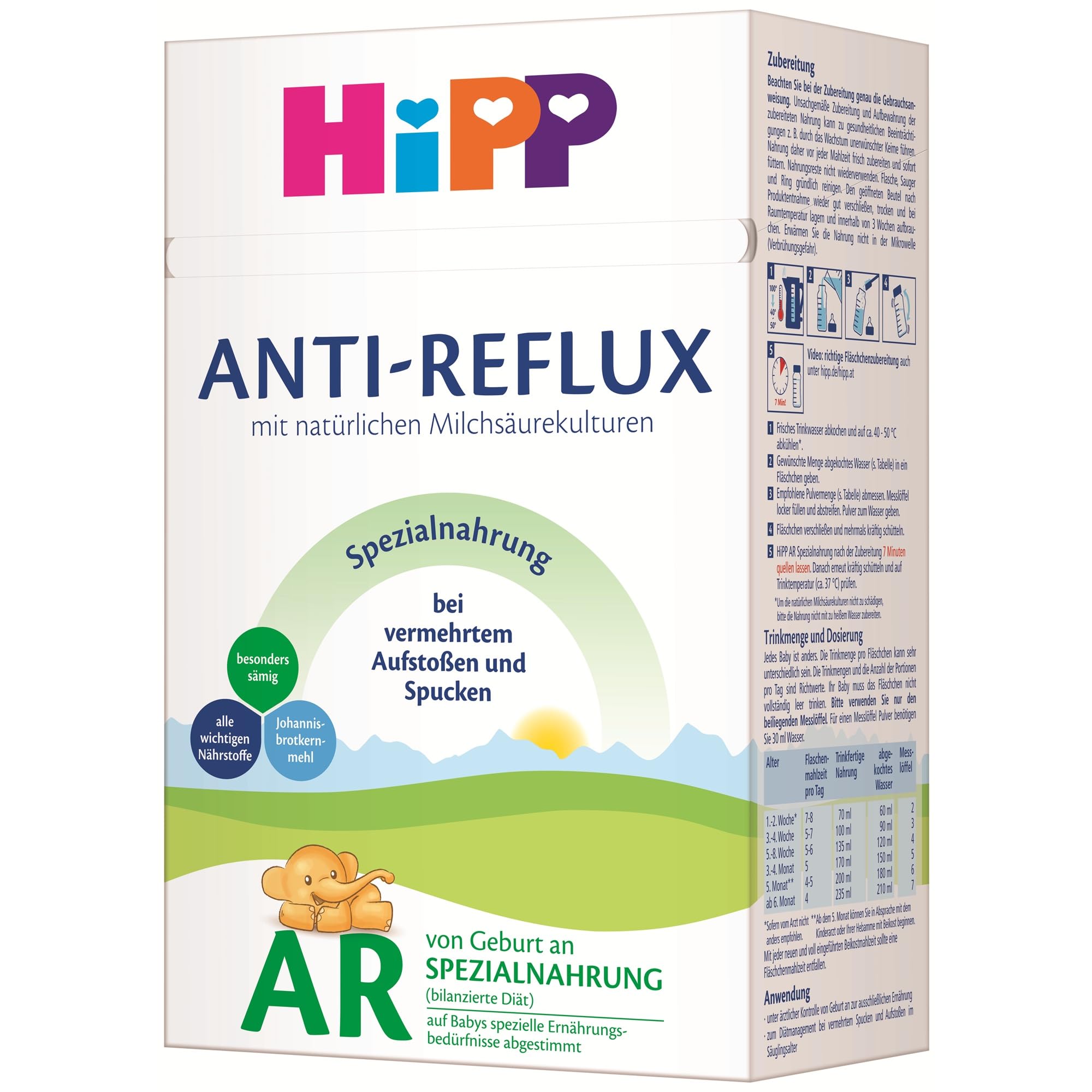 HiPP Anti-Reflux Spezialnahrung 4 x 600g - von Geburt an, sämig, Diätmanagement bei Spucken und Aufstoßen