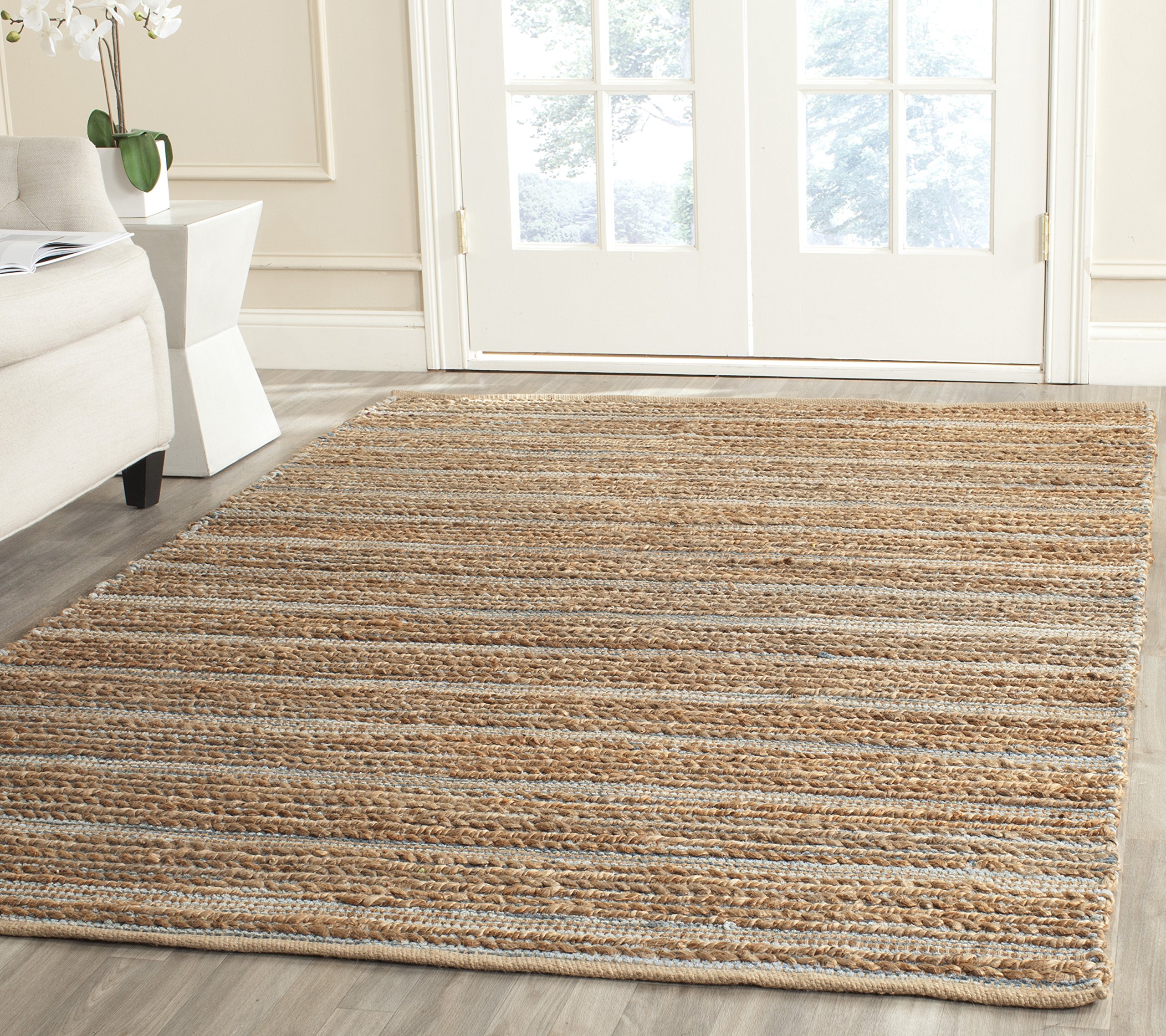 SAFAVIEH Cape Cod Collection Area Rug - 6' x 9', Blue, Handmade Flat Weave Jute, Ideal for High Traffic Areas in Living Room, Bedroom (CAP851B)