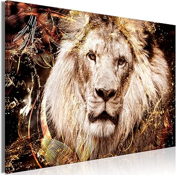artgeist - Textured Canvas Wall Art Animals 35x24 in - 1pcs Painting Canvas Prints with Acrylic Gel Texture - Picture Artwork Image - Contemporary Modern Wall Home Portrait Lion Abstract g-C-0400-b-a