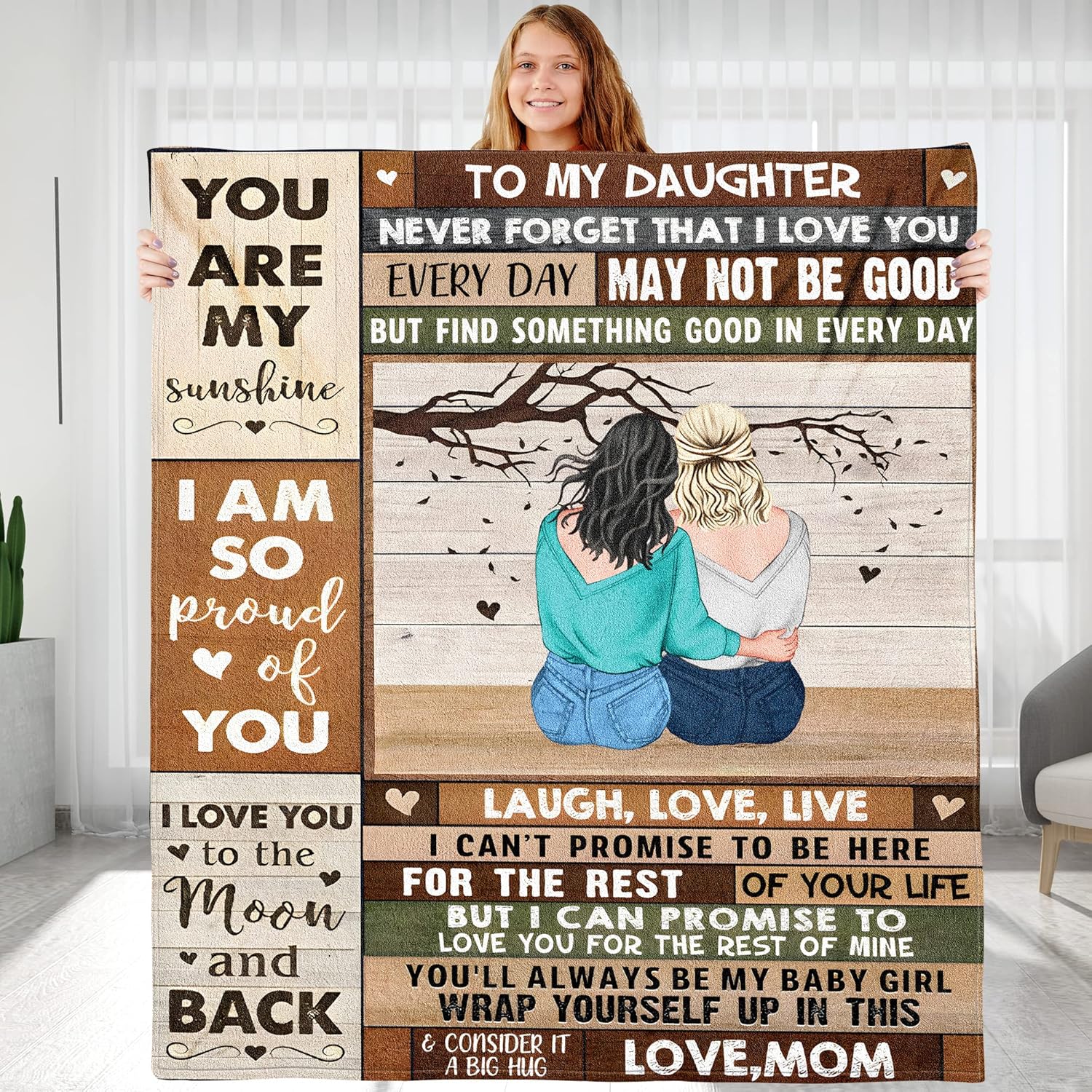 KERAOO to My Daughter Birthday Gifts, Daughter Flannel Throw Blankets Gift, Mother's Day Wedding