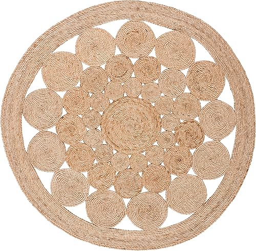 Miniatura 2 de SAFAVIEH Colección redonda de fibra natural NFB248A de 3 pies, redonda, natural, hecha a mano, estilo bohemio, con encanto de yute