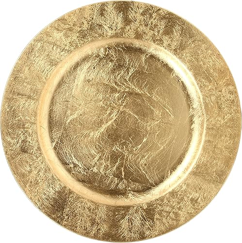Miniatura 2 de Hosley Juego de 4, platos de carga decorativos de plástico dorado, 11.75 pulgadas de diámetro. Regalo ideal para bodas, recuerdos de fiesta, novia,