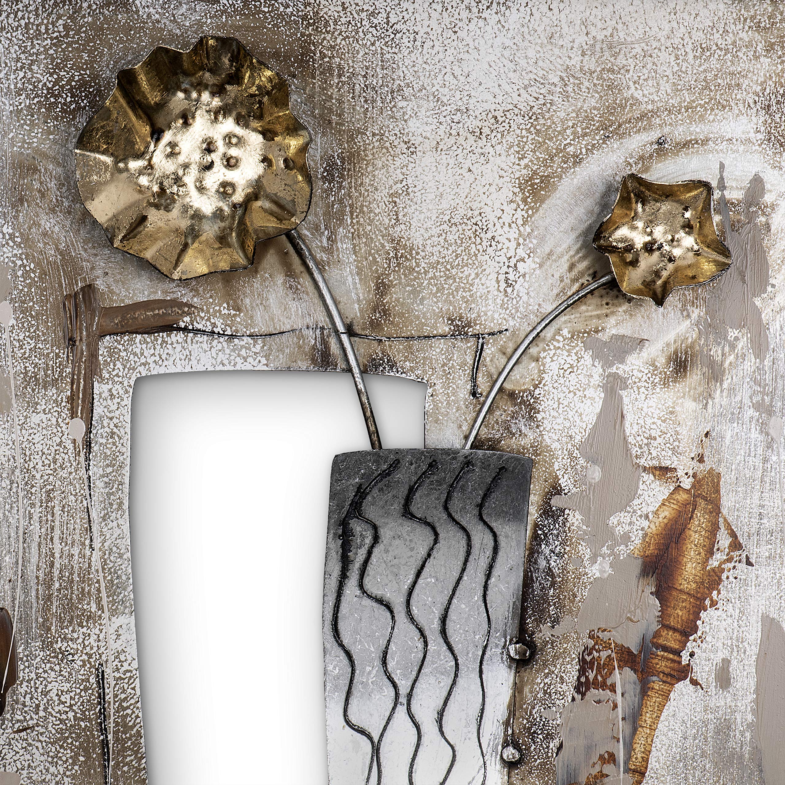 House of Arts | Metallbild 'Planteuse' | Moderne Wanddekoration mit Blumen | Wandbild 3D Wandrelief | Wanddeko Hergestellt in Handarbeit aus Metall | 120 x 40 cm | Bronze Silber Gold