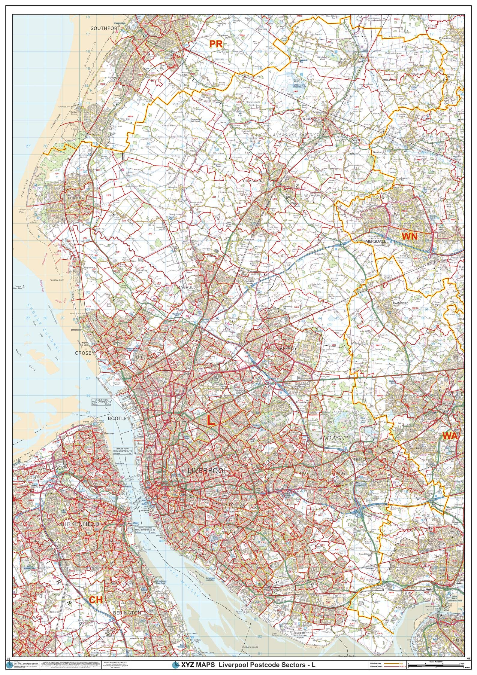 Liverpool - L - Postcode Wall Map - 33.25" x 47" Rolled Canvas