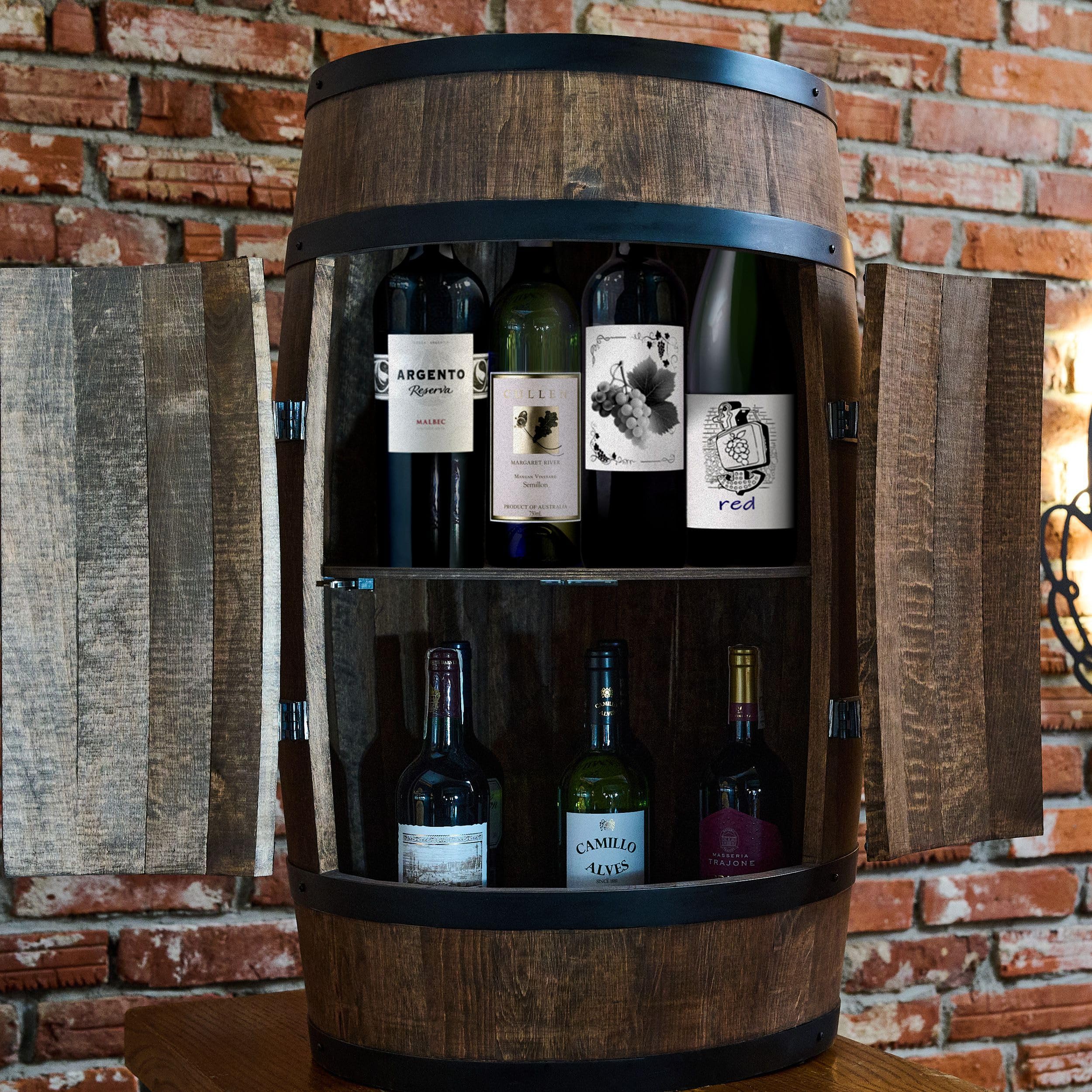Creative Cooper Casier/Baril à vin avec Porte LED RGB - Armoire à Alcool - Étagère à Bouteilles - Meuble en Bois - 80 cm (wenge)