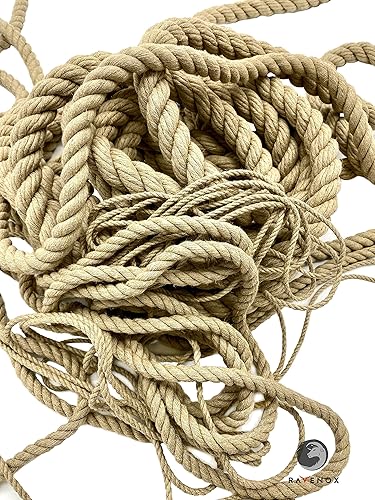 Miniatura 4 de Ravenox Cuerda de cáñamo natural trenzada (bronceado) (1 pulgada x 25 pies) para árboles de gatos, cuerda de macramé, bricolaje - EE. UU