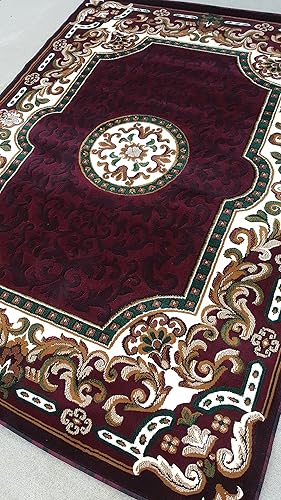 Miniatura 3 de Kingdom Alfombra persa tradicional color borgoña y verde D123 (5 pies 2 pulgadas x 7 pies 1 pulgada)