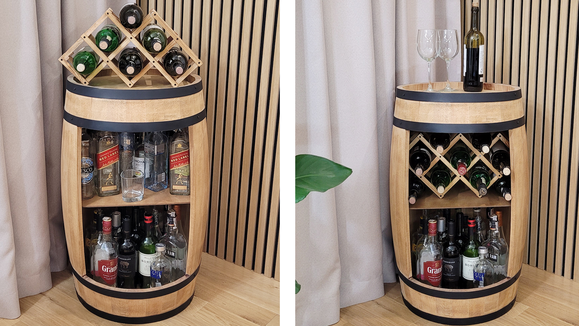 Bar En Tonneau De Vin Vintage En Bois De Manguier Massif - Armoire à Vin Avec étagère, Porte-verres Et Rangement Pour 15 Bouteilles - Déjà Monté (58x91x58 Cm) - 13