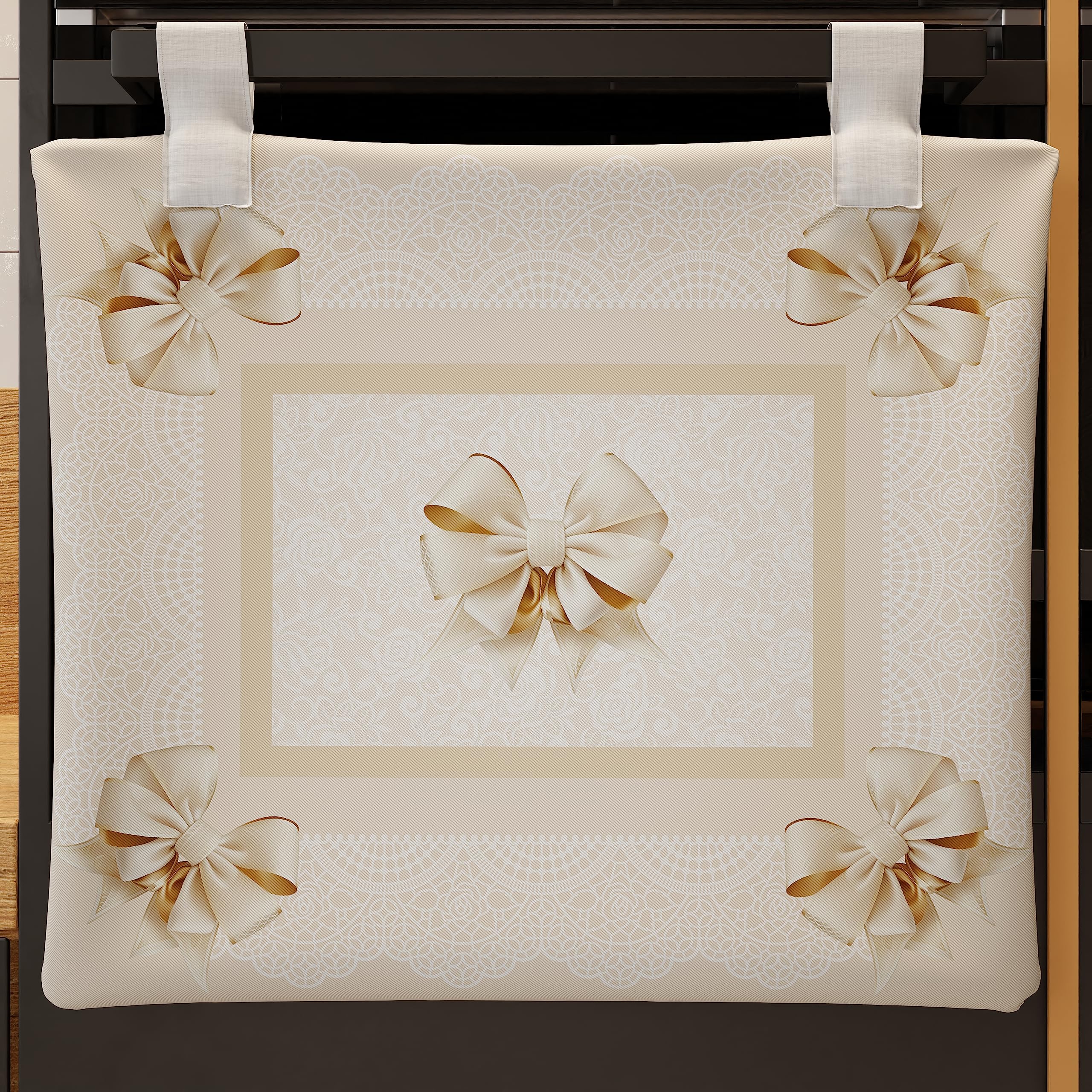 PETTI Artigiani Italiani - Oven Cover, Modern Oven Lid with Digital Print, Beige Bow, 100% Made in Italy