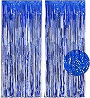Vista 1 de Cortina de fondo de oropel color azul oscuro, cortinas de serpentinas de flecos laminados GREATRIL para decoración de cumpleaños, despedida