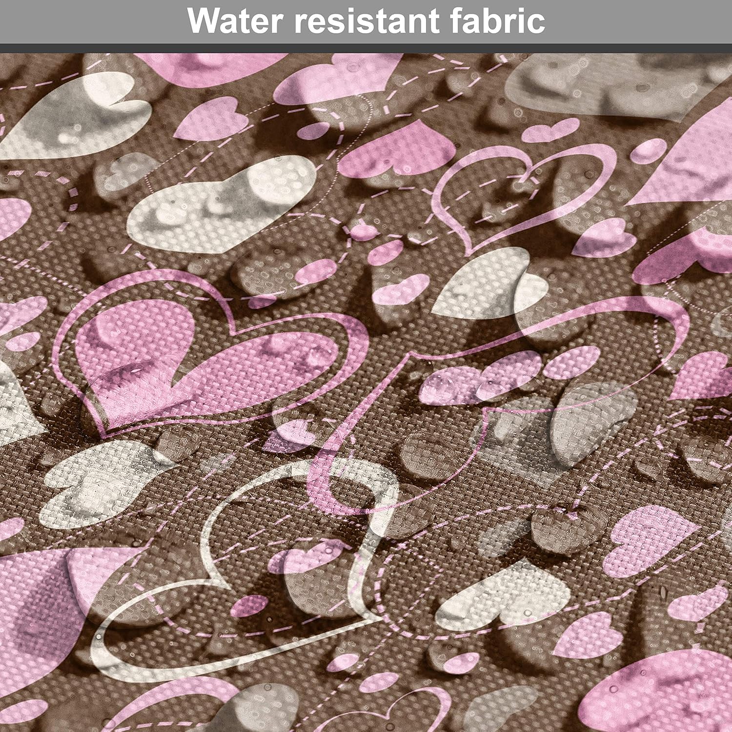Lunarable Hearts Fabric by The Yard, Surrealism Inspired Valentines Day Illustration Dotted Lines Swirls and Hearts, Decorative Fabric for Upholstery and Home Accents, 5 Yards, Brown Cream