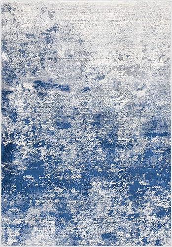 Miniatura 180 de SAFAVIEH Brentwood Collection - Alfombra de área de 9 x 12 pies, gris claro y azul, diseño abstracto moderno, no desprende pelusa y de fácil azul