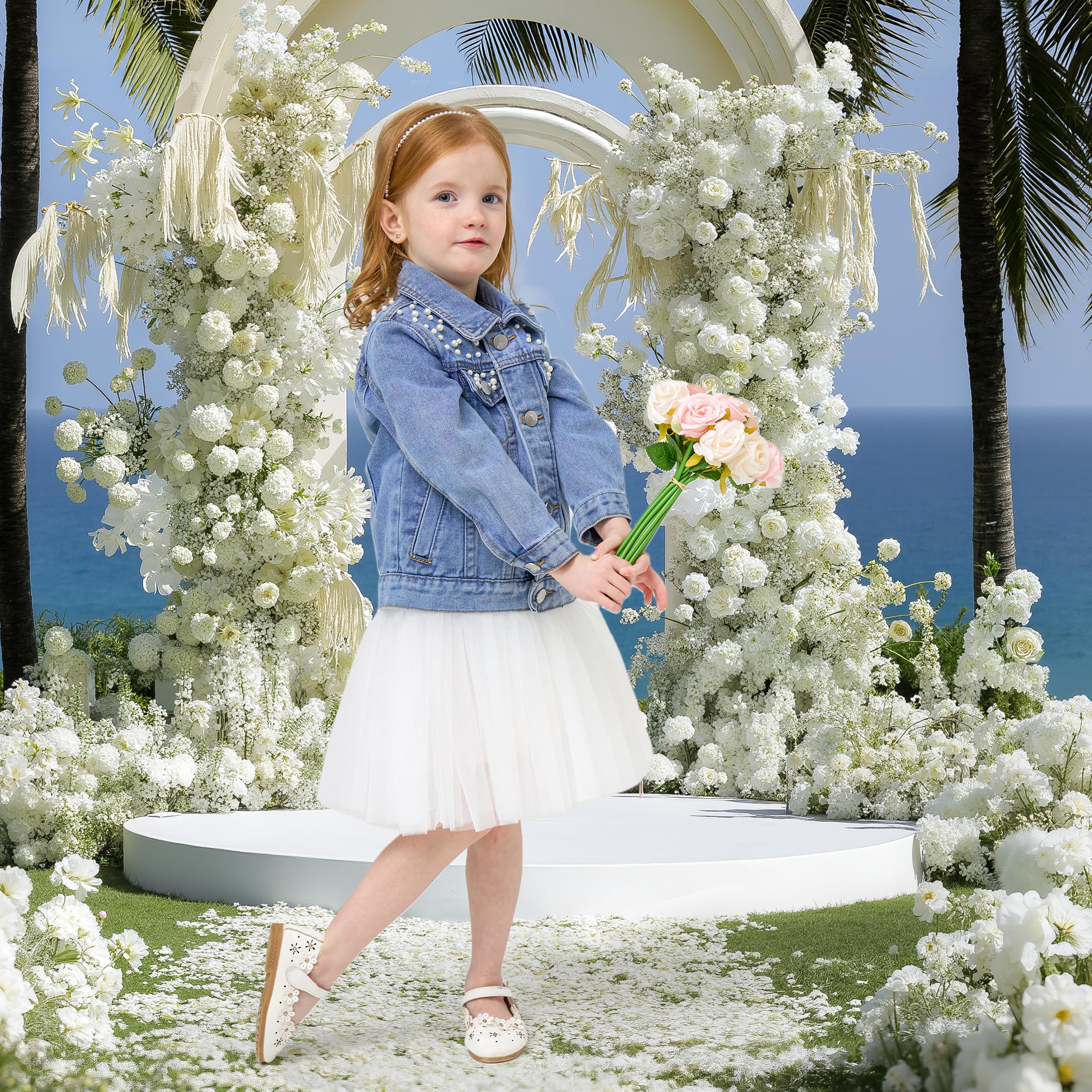 Miipat Veste en Jean Fille Paillettes Patchs Boutons Denim Blousons avec Poche Manches Longues Enfant Manteau en Jean Fille Vetement pour Enfants