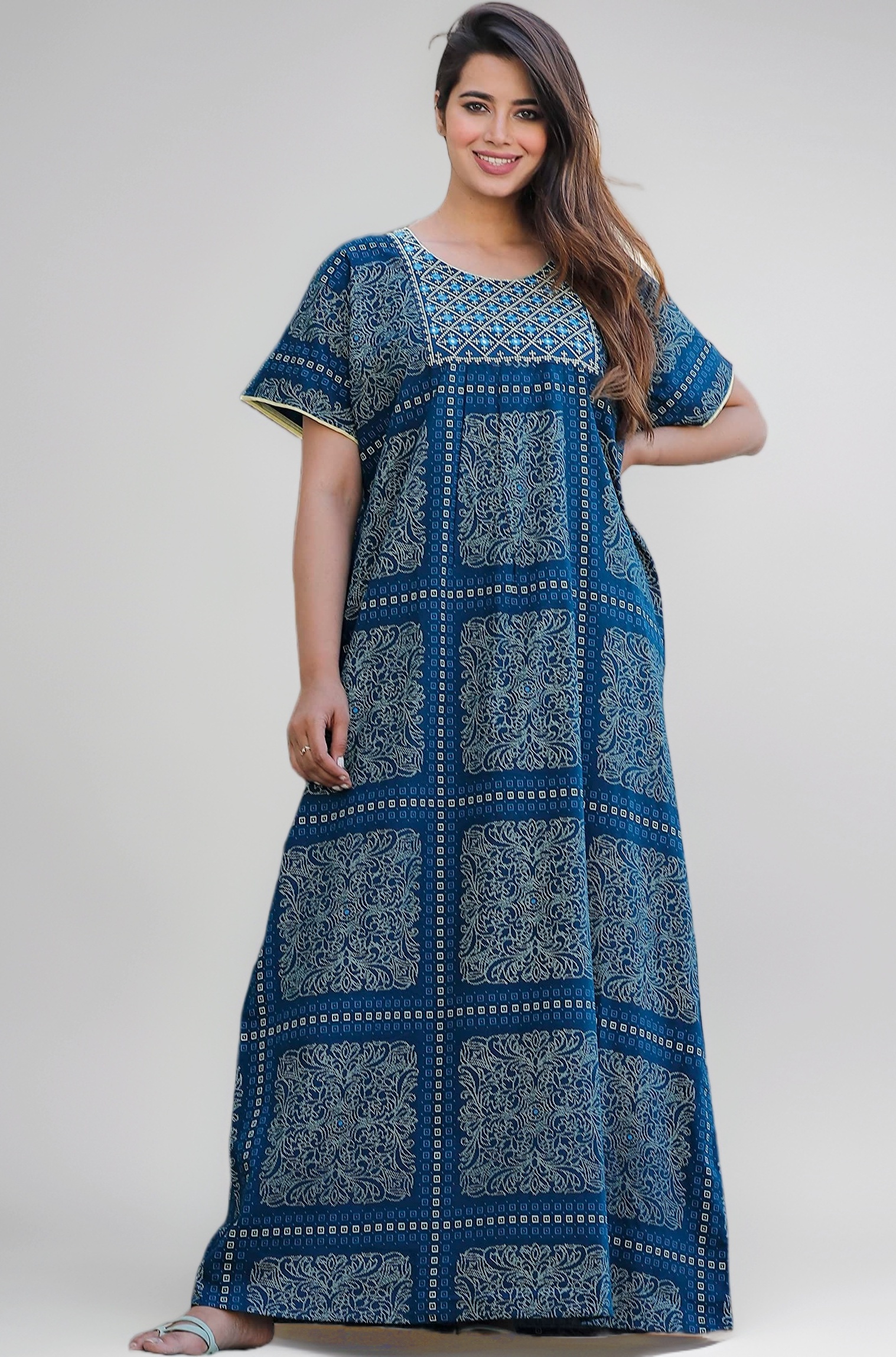 G4Girl Pure Cotton Embroidery Nighty for Women's | Night Gown | Nighty | Nightdress | Maxi | Sleepwear | Jaipuri Nighty | Nighties | Gown