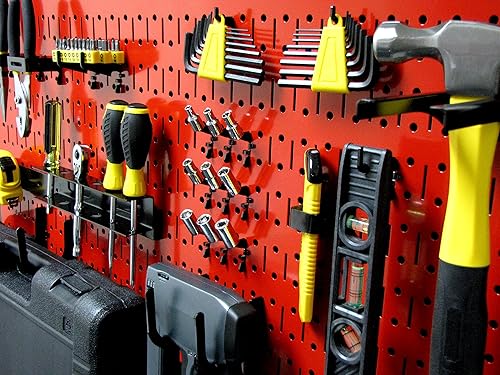 Miniatura 4 de Wall Control Sistema modular de organizador de herramientas de tablero perforado, unidad de almacenamiento de herramientas de metal montado en la