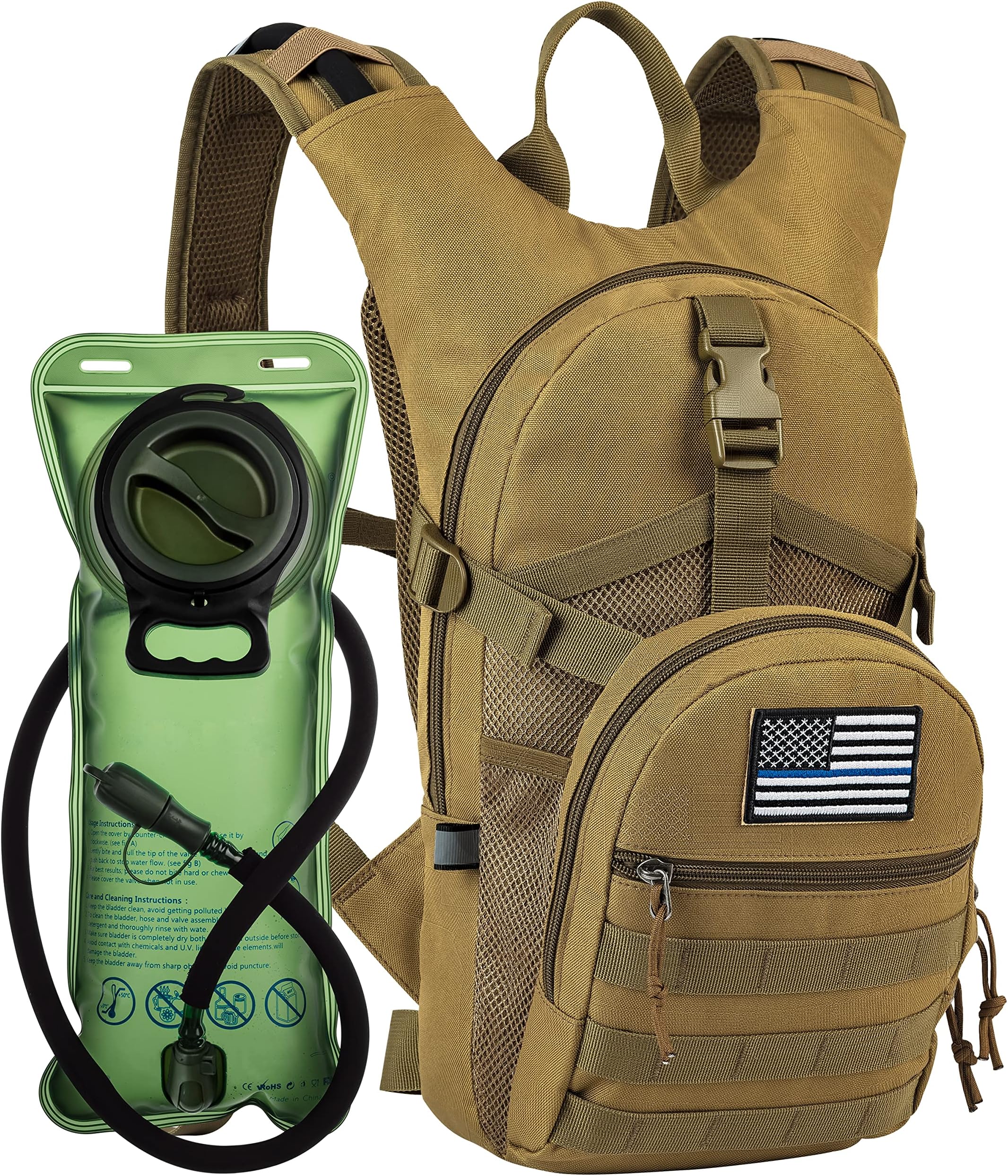 RUPUMPACK Tactical Molle Hydration Backpack with 2L Water Bladder, Military Daypack for Hiking, Running, Biking