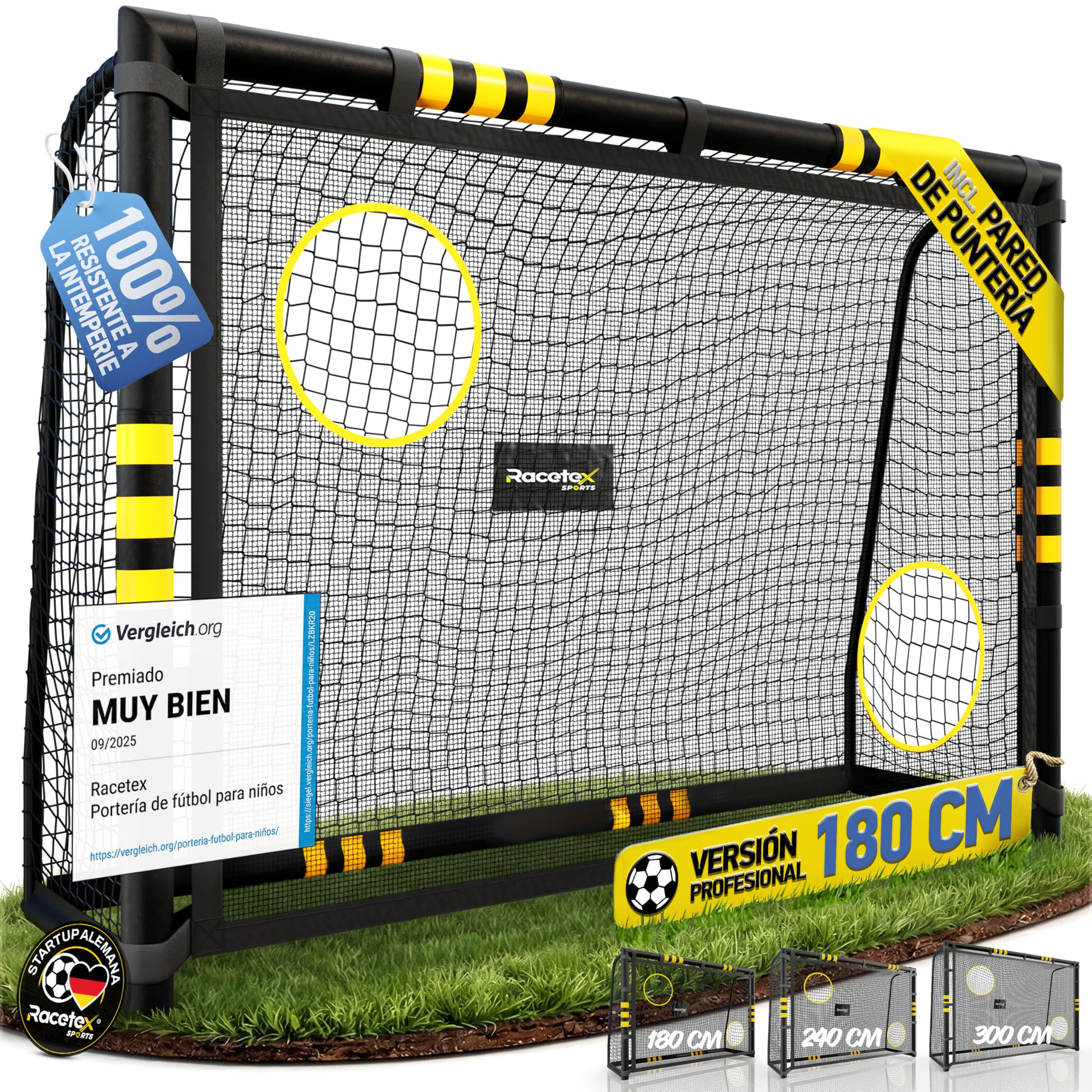 Portería de Fútbol Grande para Niños Racetex con Recubrimiento Anticorrosivo e Incluye Anclajes
