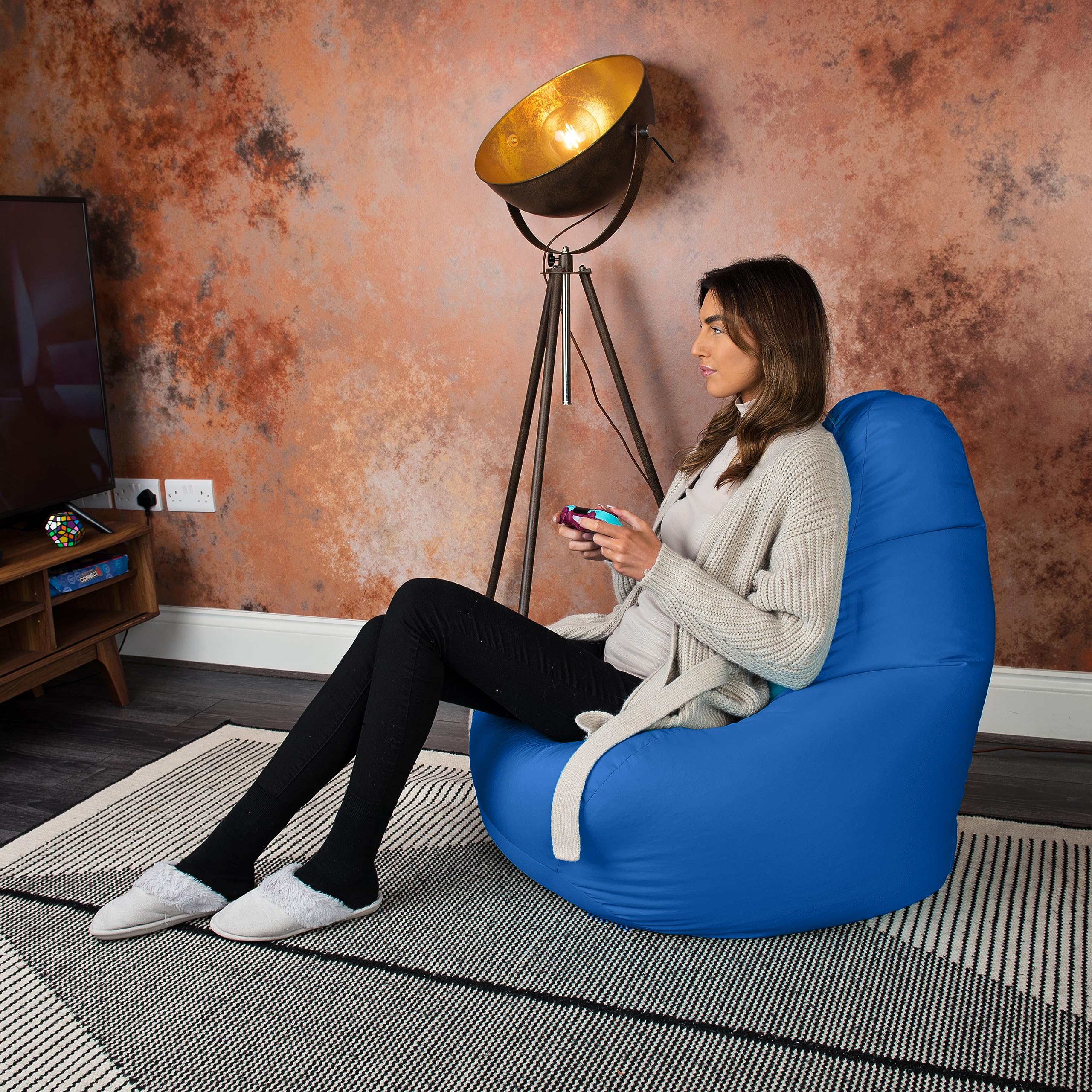 Loft 25 Puff Pera Gamer | Silla Puff Pera para Exteriores Interiores Sala | Resistente Al Agua | Limpieza Fácil | Diseño Ergonómico para Soporte del Cuerpo | Durable Y Cómoda (Marroquí Azul, Puff)