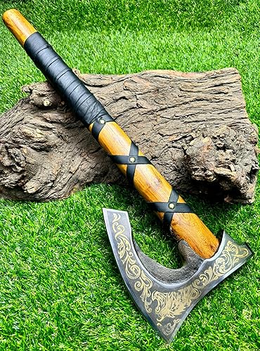 Miniatura 6 de AX-7001 regalo personalizado forjado acero de carbono vikingo hacha con el eje de madera de rosa, hacha de doble borde