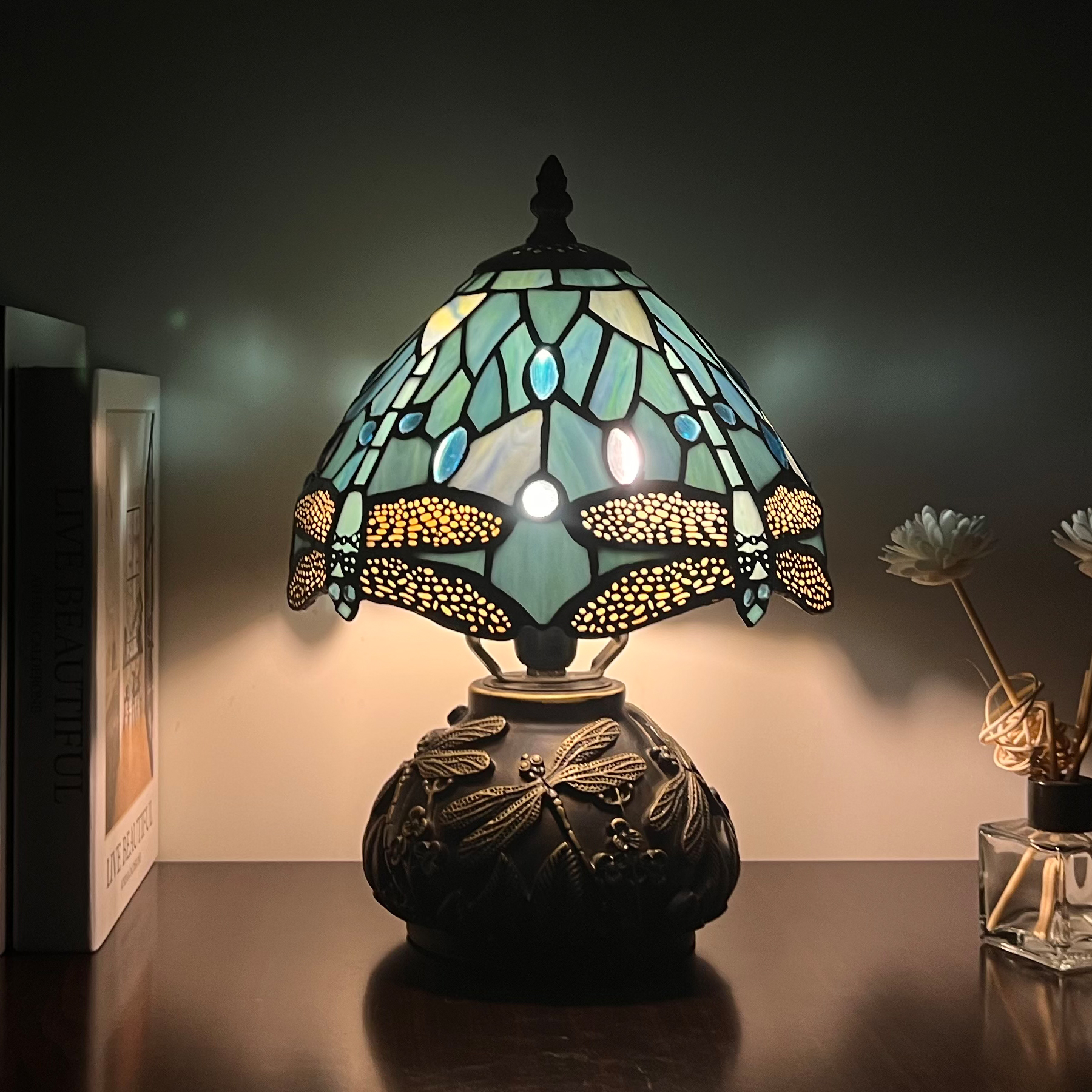 8 Inch Small Tiffany Lamp shade Replacement Only(Blue Dragonfly
