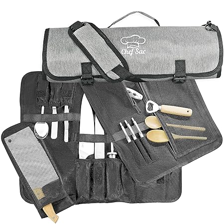 Chef Sac Knife Roll Bag| 8+ Pockets for Knives & Kitchen Utensils | Mesh Pocket Material | Great Gift for Executive s & Culinary Students