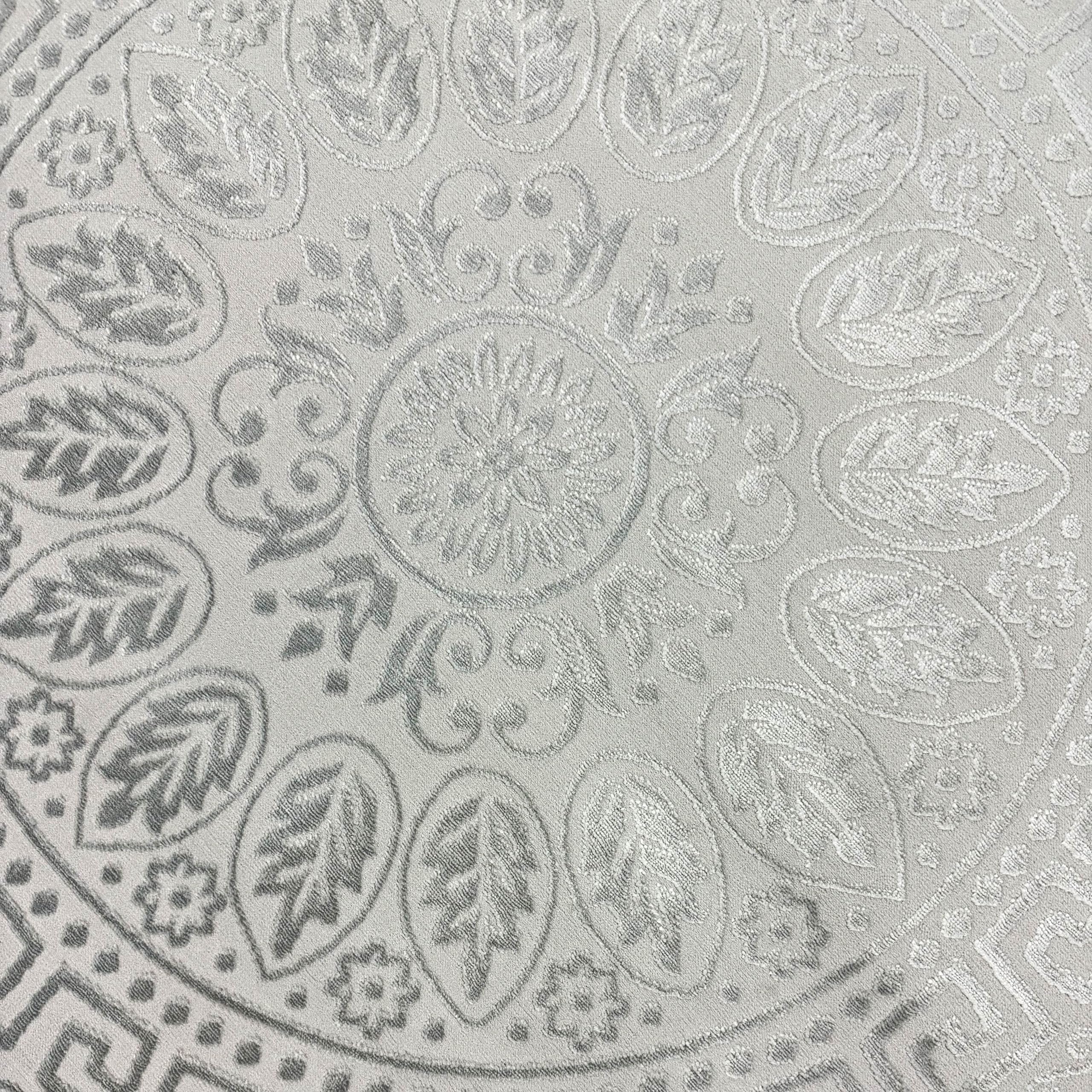Teppich-Traum Kurzflor Teppich Orient Ornamente Creme Grau 80x300 cm | Pflegeleicht, strapazierfähig, schmutzabweisend, fußbodenheizungsgeeignet, OEKO-TEX geprüft, mit Glanzeffekt, 8 mm Flor