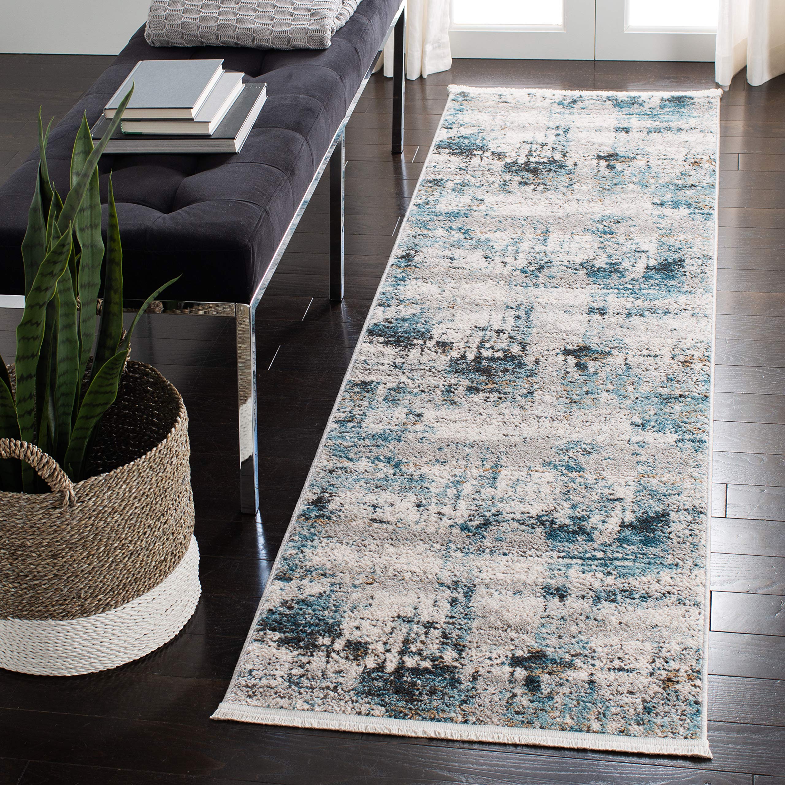 Tapis de couloir ivoire marine 66x244 cm Shivan Collection