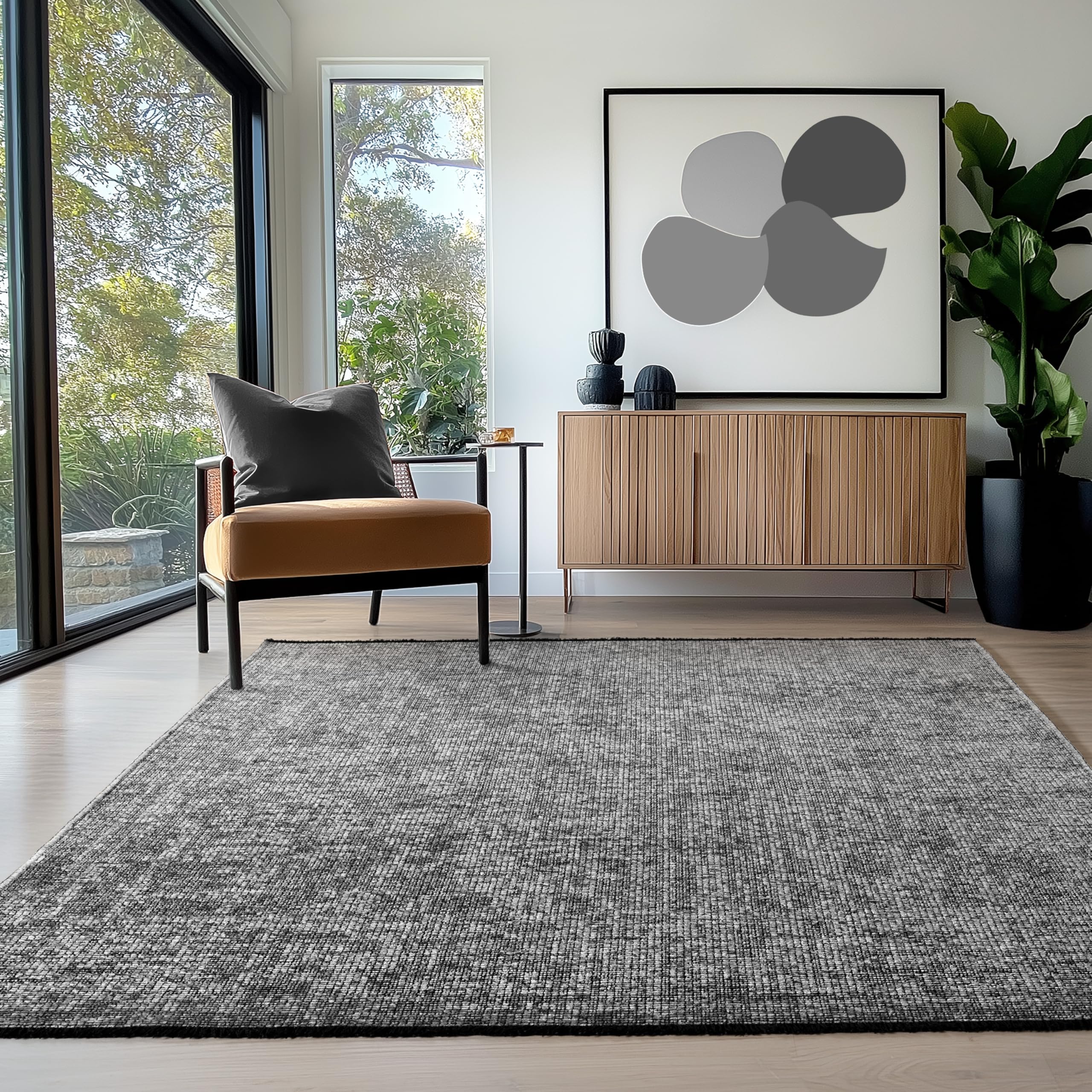 HomebyHome Baumwolle Teppich, Waschbar, Boho-Stil, Soft, Vintage Kelim, Kurzflor, rutschfest & Weich, Einfarbig Meliert, Für Wohnzimmer, Schlafzimmer, Büro & Küche