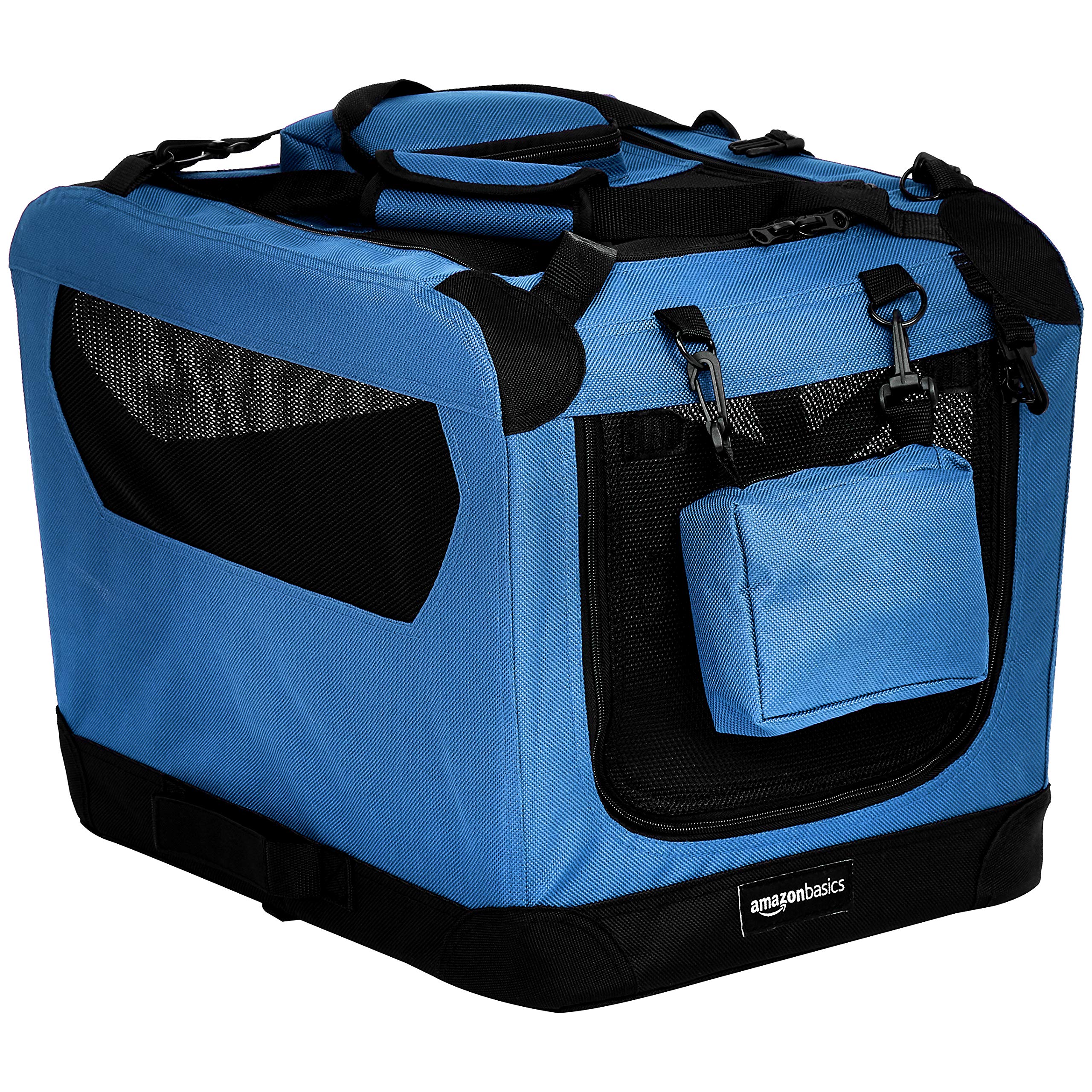 Amazon Basics Premium Folding Portable Soft Pet Dog Crate Carrier Kennel - 21 X 15 X 15 Inches, Blue