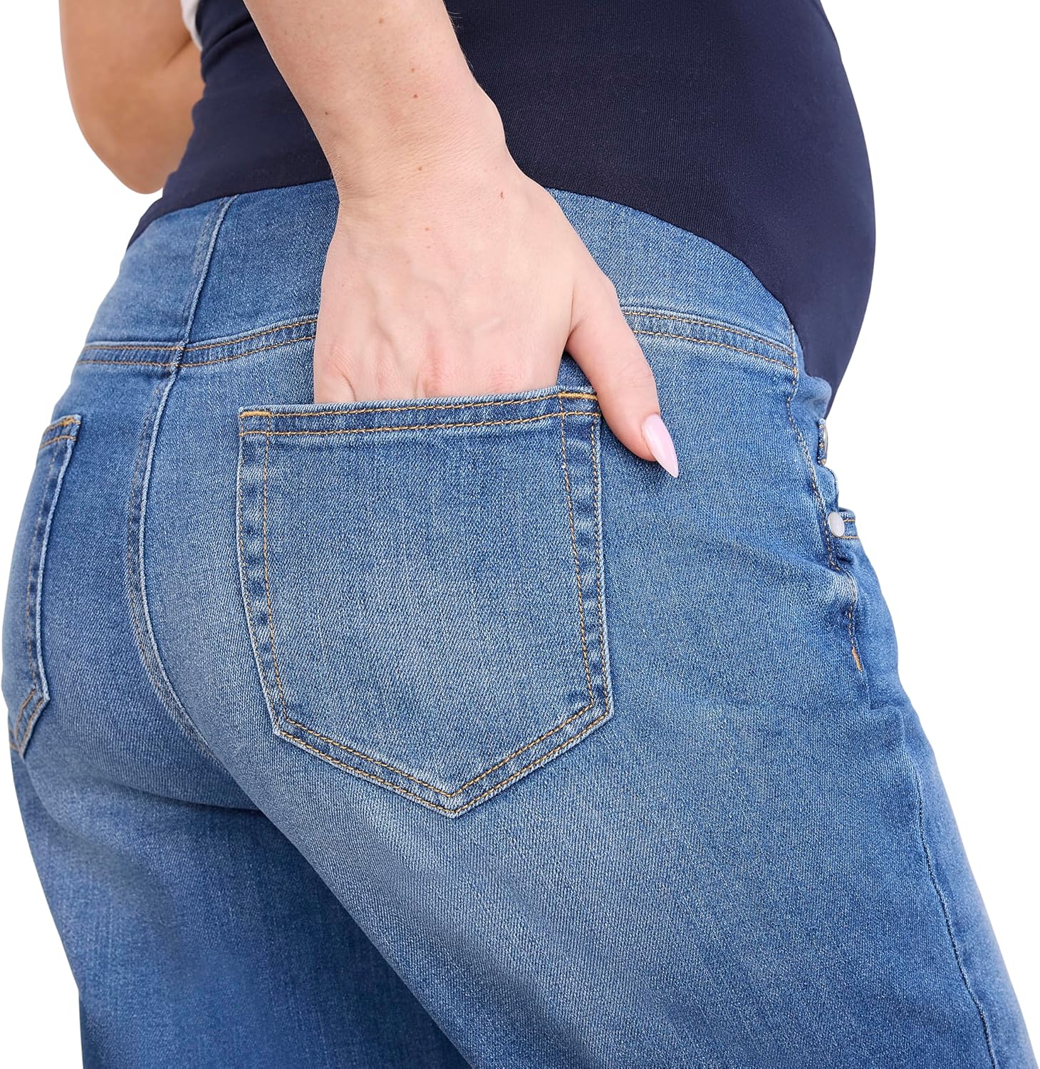 Motherhood Maternity Womens Stretch Secret Fit Over The Belly Straight Leg Pregnancy Jeans - Image 4