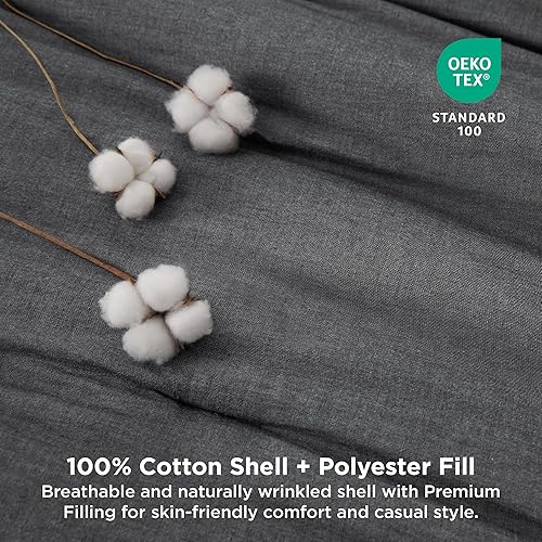 Miniatura 3 de Bedsure Juego de edredón de algodón tamaño Queen  Edredón 100% algodón lavado, ropa de cama suave para todas las estaciones, 3 piezas, 1 edredón (90
