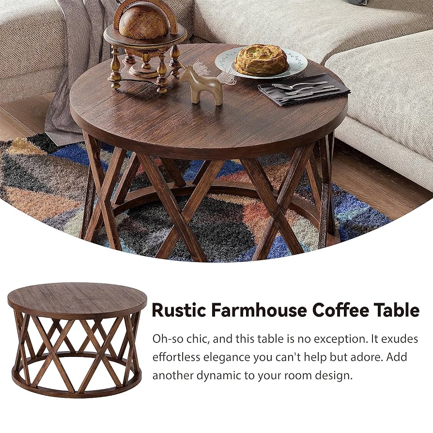 Amazon.com: COZAYH Rustic Farmhouse Coffee Table, Round